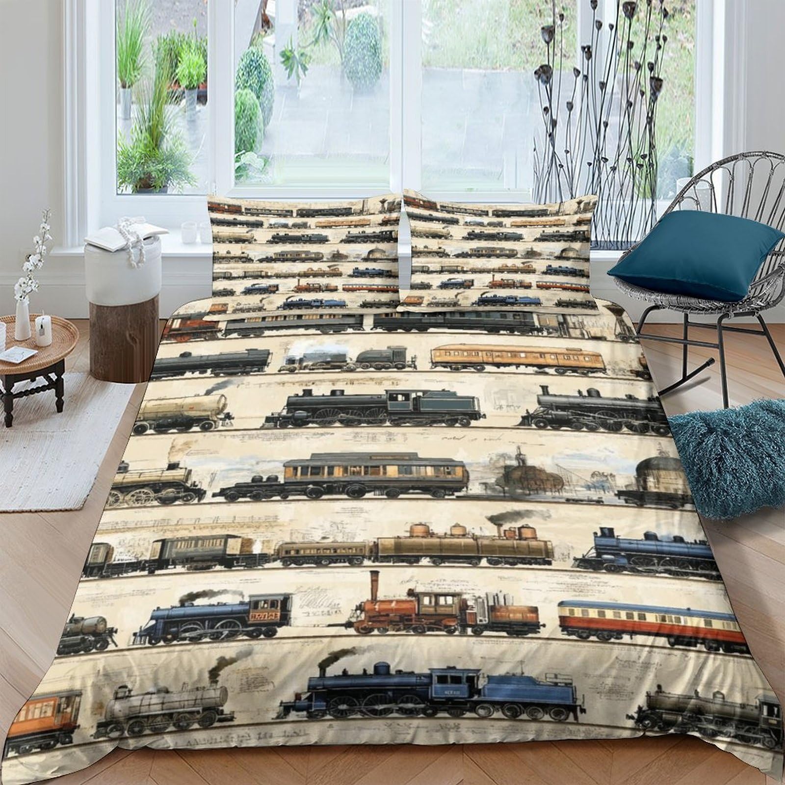 Ctjqhvkz Style-3 3D Printed Vintage Steam Train Fitted Sheet Microfiber Anti-Slip Bed Cover For Bedroom Guest Room Decor Single（135X200cm）
