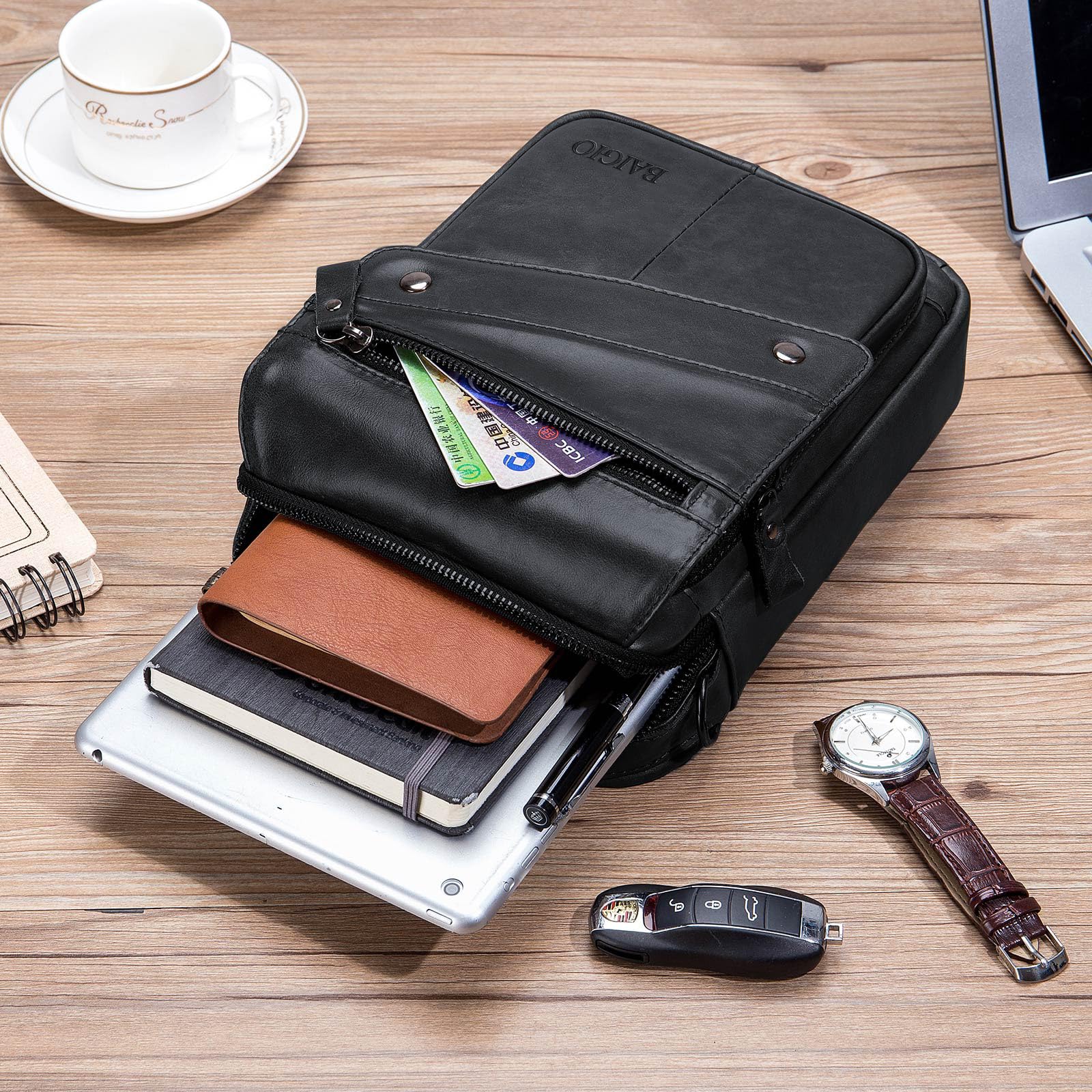BAIGIO Bolso de Hombre Bandolera Piel Bolso de Hombro Pequeña Bolso Cruzado Mensajero Negocio Crossbody para Trabajo Oficina Uso Diario