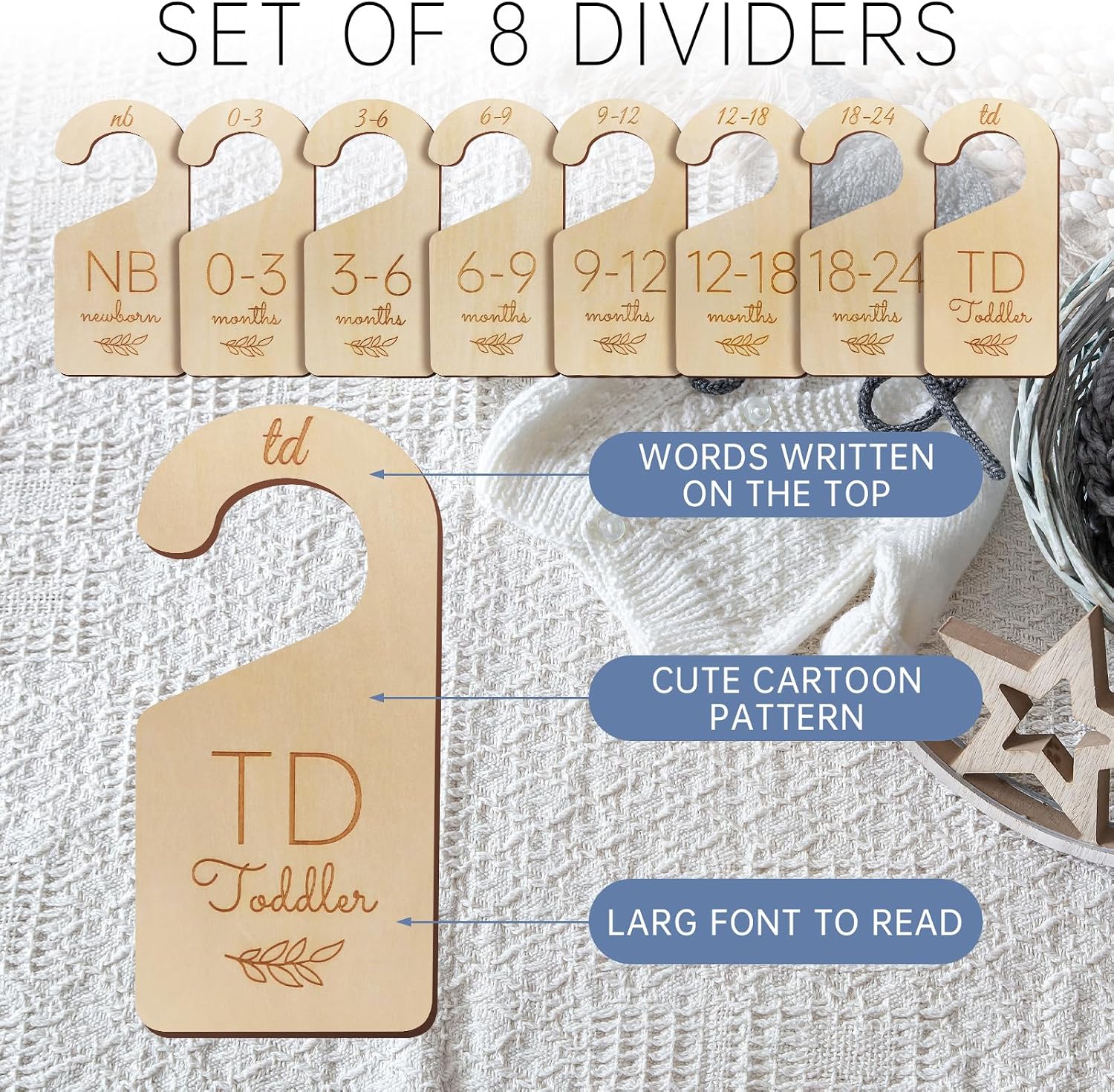Baby Closet Dividers for Clothes Organizer – Wooden Baby Clothes Size Dividers from Newborn to Toddler, Double-Sided Gender Neutral Baby Clothes Dividers