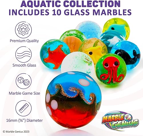Miniatura 3 de Marble Genius Canicas para coleccionistas, acuáticas, 0.630 in, 10 canicas de vidrio hechas a mano para amantes de los animales, rellenos de