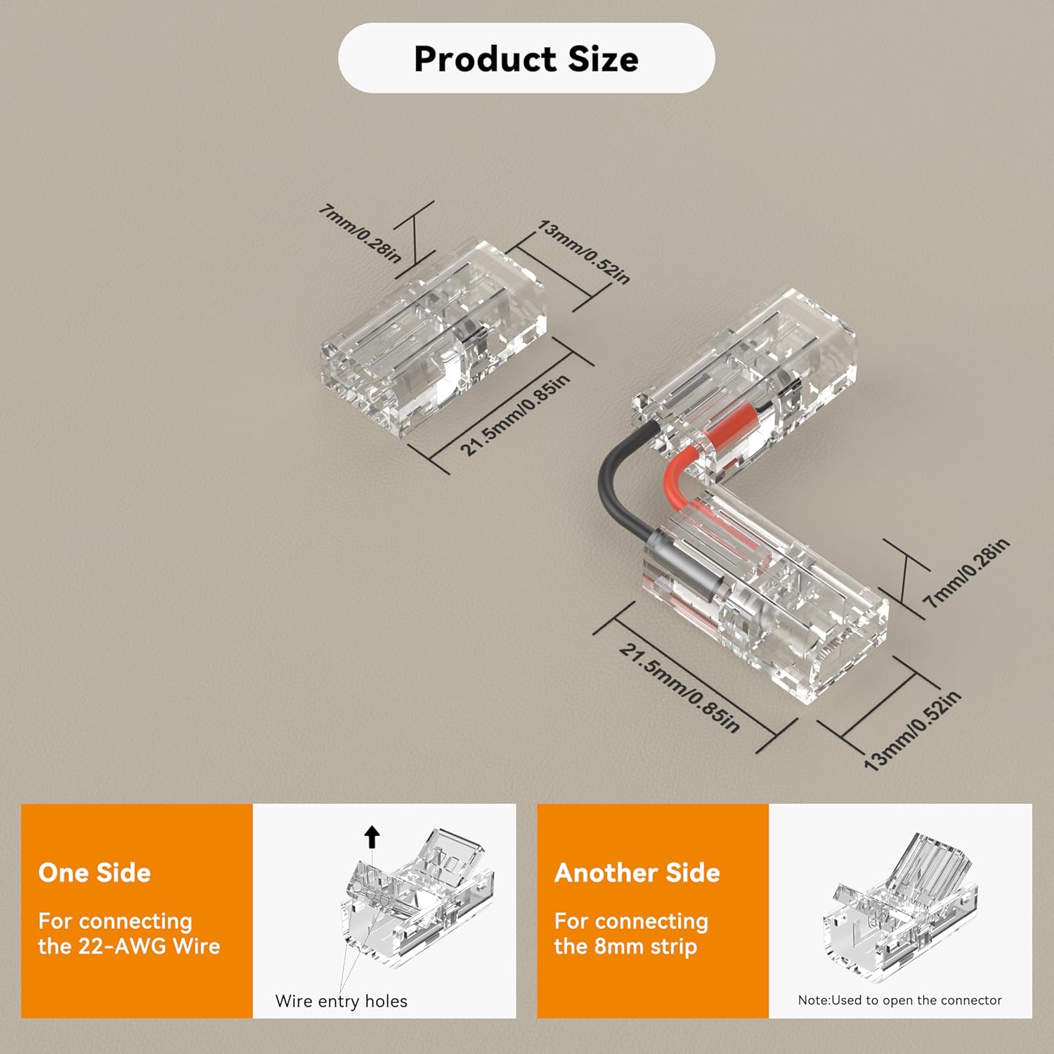 PAUTIX 8pcs 2-Pin 8mm COB LED Strip to Wire Connector Unwired Clips Solderless Adapter Terminal Extension Connection,4pcs L-Shaped Connectors for LED Strip Lights 12V 24V (Pack of 12) - Image 5