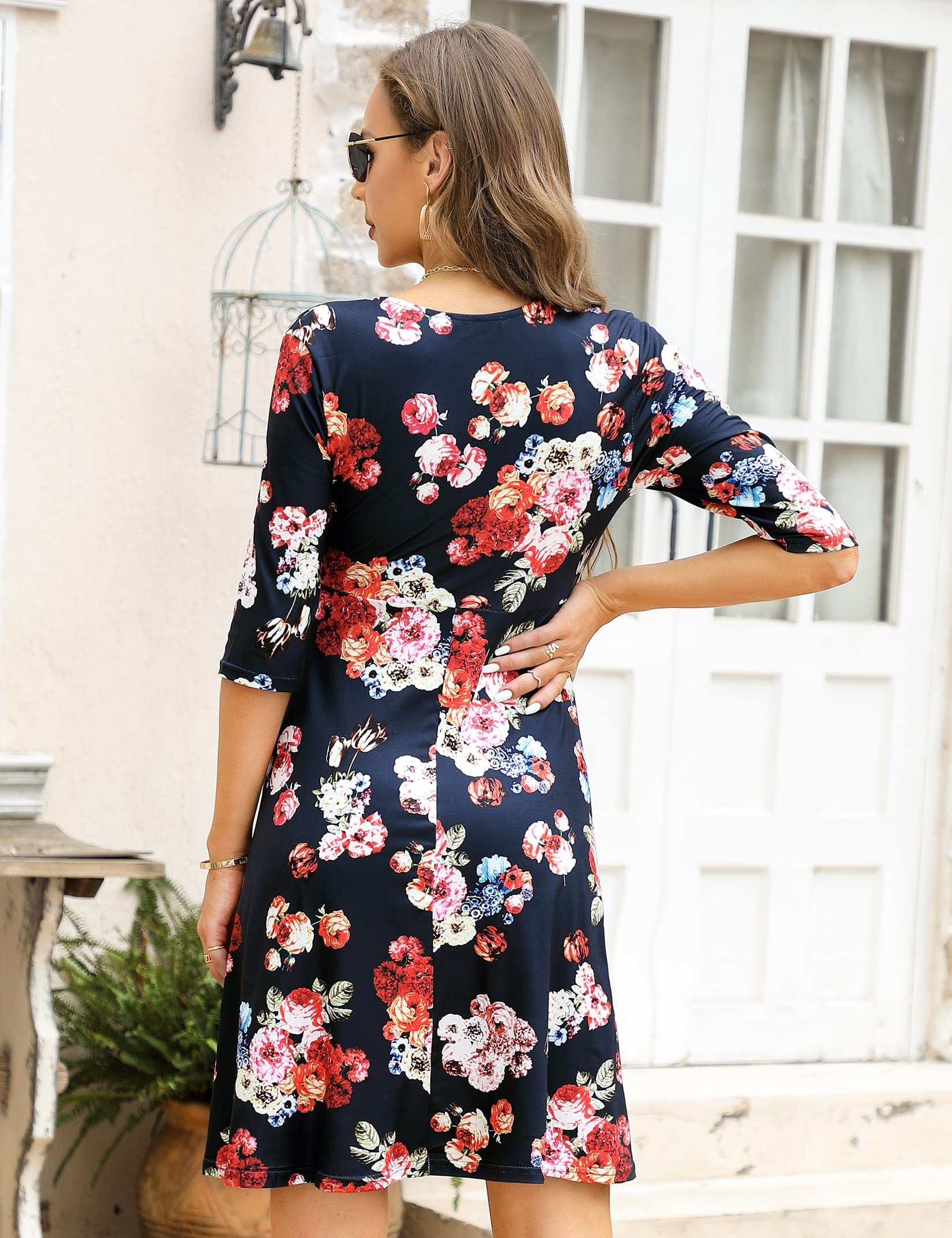KOJOOIN Womens Maternity Dress Nursing Dresses Pregnancy Dress Breastfeeding Dress 3/4 Sleeve A-Line V-Neck Dress — view 6