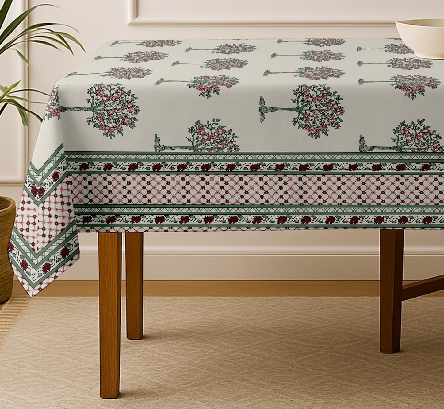 Tree Design Tablecloth - White 60x60 Inch Cotton Twill Dining Table Cover, Perfect for 4 Seater Tables, Durable, Protective & Washable, Ideal for Everyday Use, Festive Occasions & Gatherings