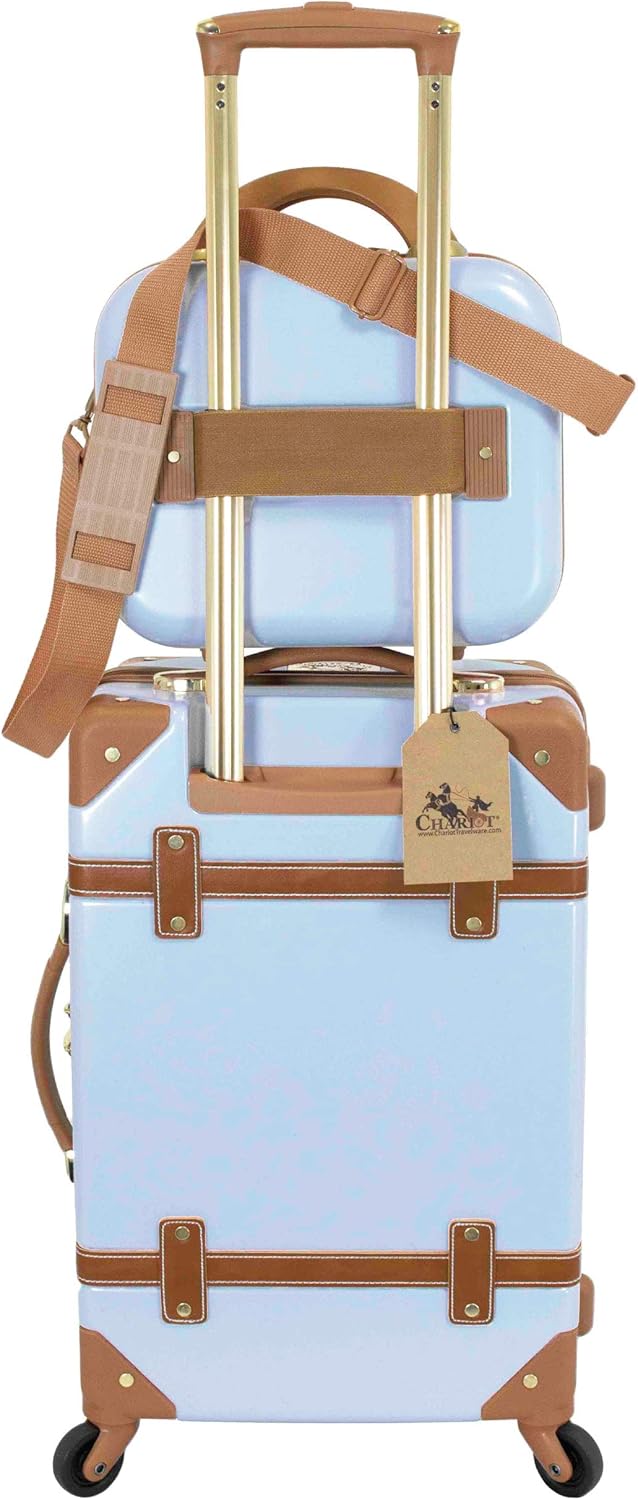 review Chariot Gatsby 2-piece set Hardside Expandable Carry On Luggage With Matching Beauty Case (Ice Blue)