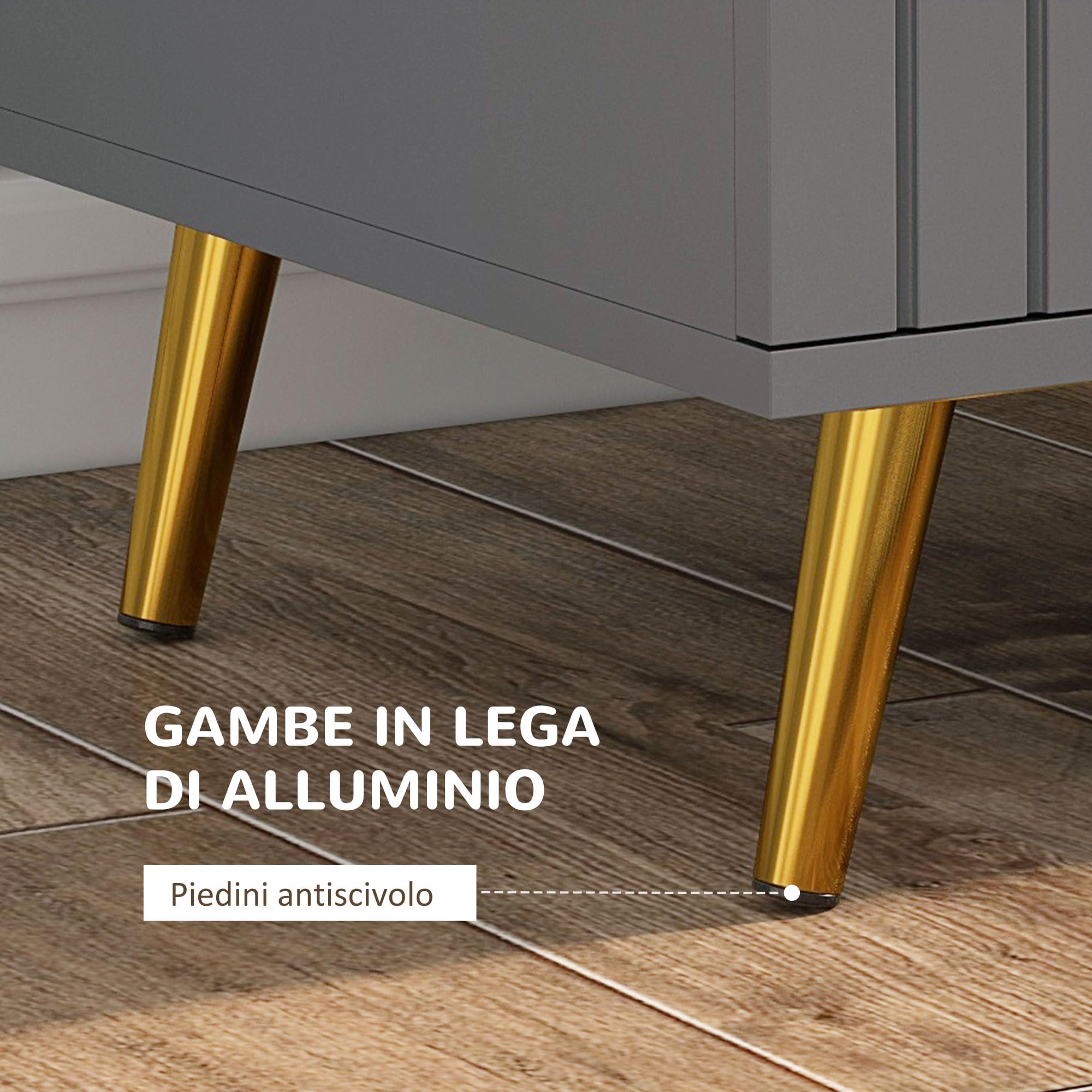 HOMCOM Cassettiera 4 Cassetti Moderna, 60x40x90 cm, Oro e Grigio Scuro