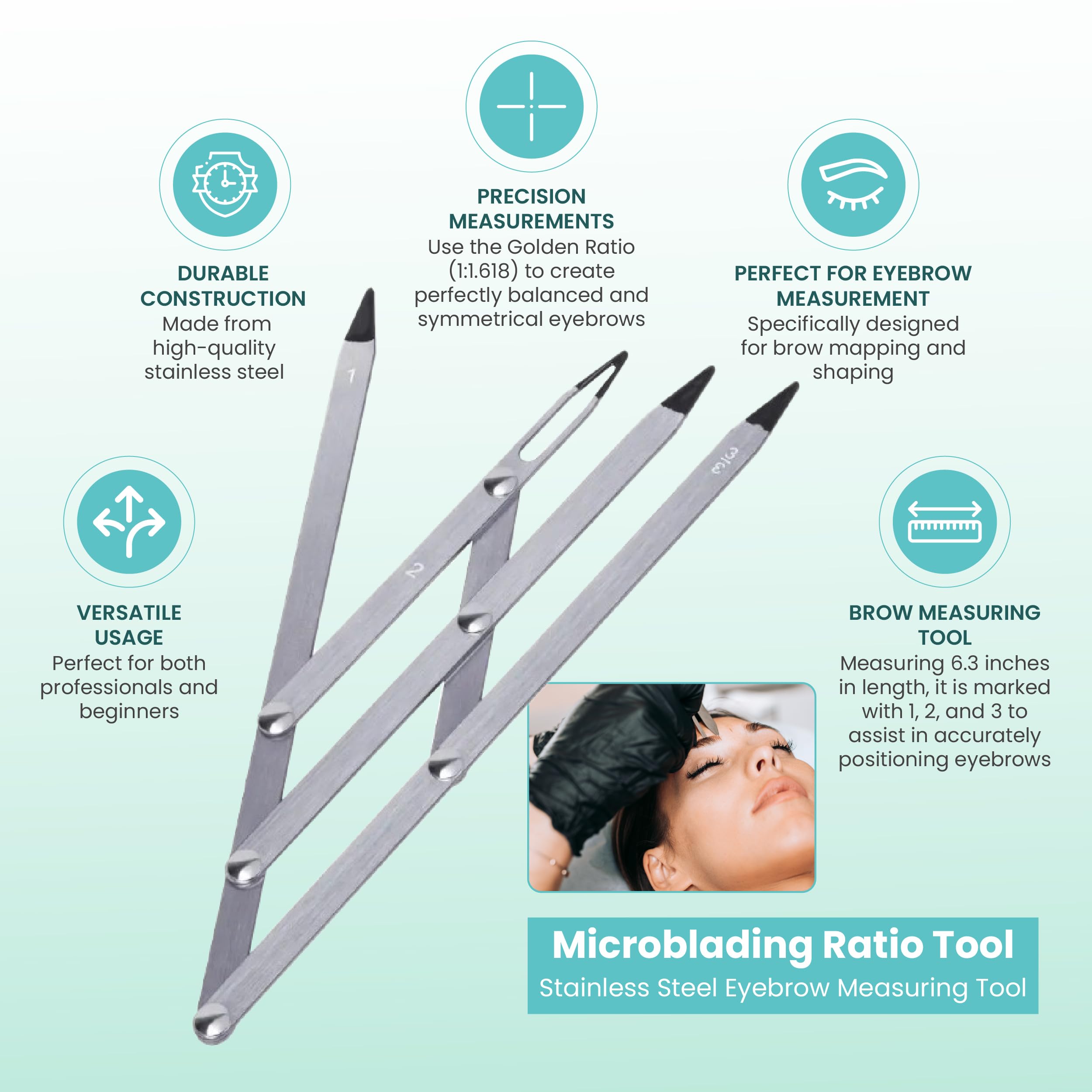 Microblading Ratio Tool – Stainless Steel Eyebrow Measuring Tool – Golden Ratio Caliper – Brow Mapping Tool – Caliper for Microblading