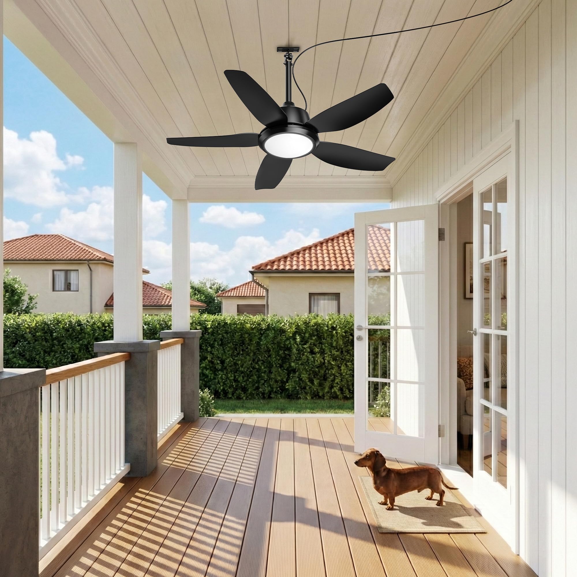 Ventilador de Techo Exterior de 106,7 cm con Luces, Resistente al Agua IP65, Control APP y Remoto, LED 3CCT Regulable, Motor DC Silencioso de 6 Velocidades, Ventilador Colgante para Gazebo, Enchufe
