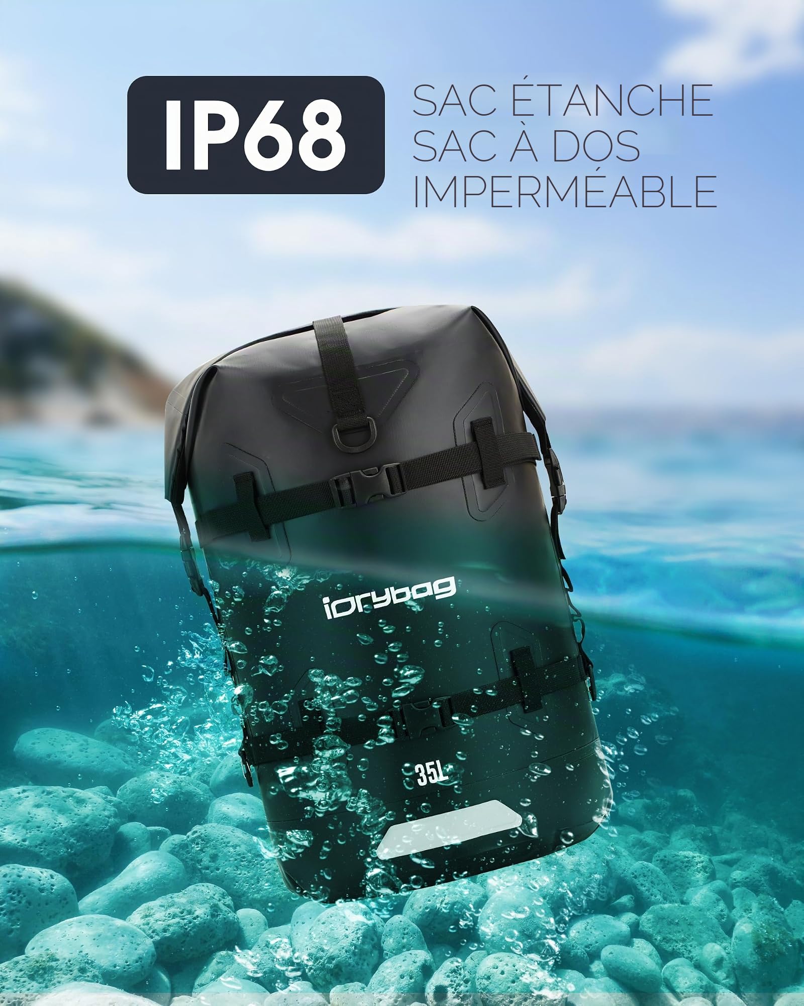 IDRYBAG Dry Bags Sac à Dos étanche pour Voyage Sacs étanches pour Kayak Sacs étanches pour Navigation de Plaisance Natation Voyage Paddle Boarding Sac à Dos étanche Submersible 35L/55L