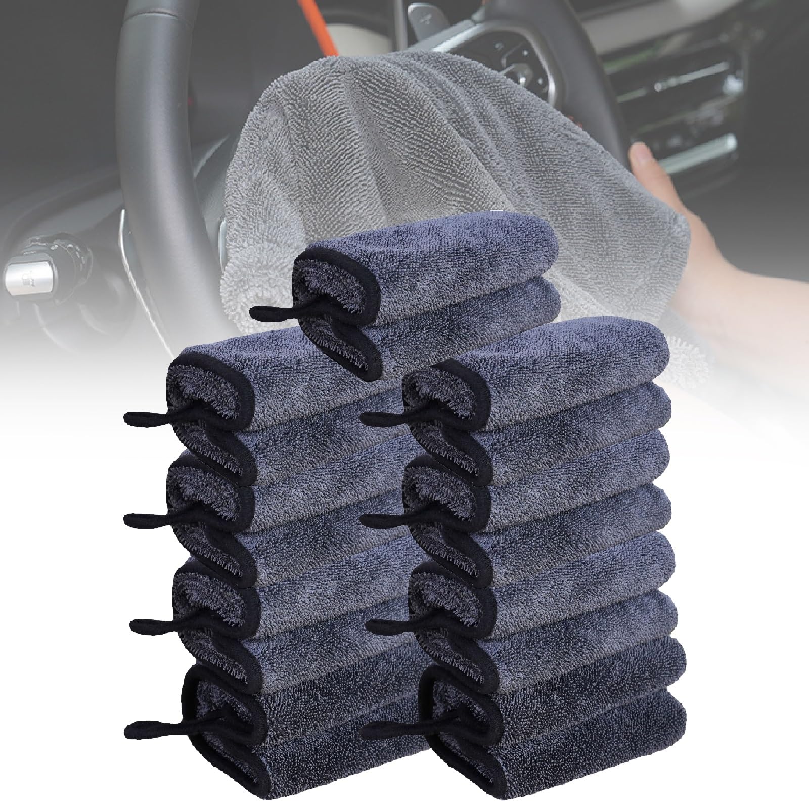 Panno professionale for la pulizia dei vetri in microfibra grigia, 10 pezzi, asciugamani riutilizzabili for l'asciugatura, for la cura dell'auto, super assorbenti, ultra morbidi(9 Pack,15.75in x 15.75