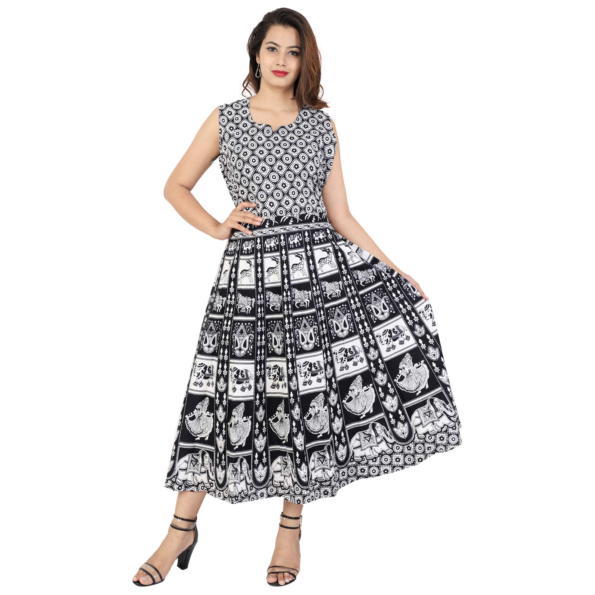 Cotton Women's Cotton Jaipuri Printed Maxi Long Dress (Free Size MultiColor)-image-49