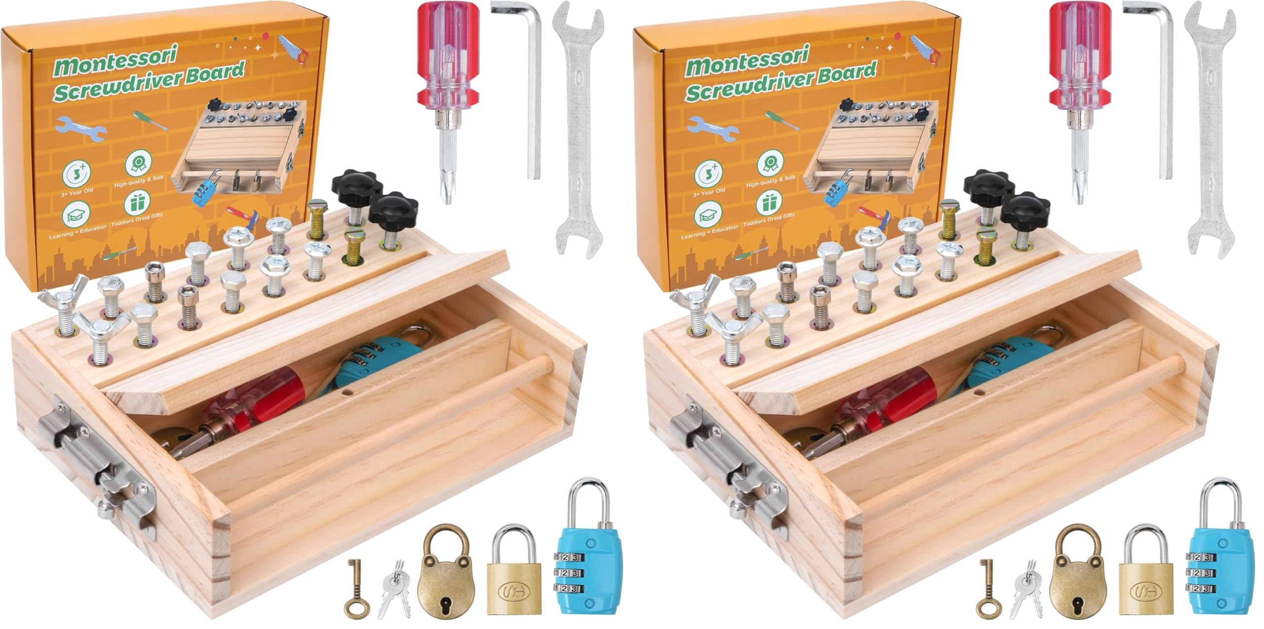 Montessori Jouet à partir de 3, 4, 5 Ans, Planche à Visser en Bois, Jouet de motricité en Bois, Tournevis Busy Board, Jouet éducatif, Cadeau pour Filles et garçons (Lot de 2)