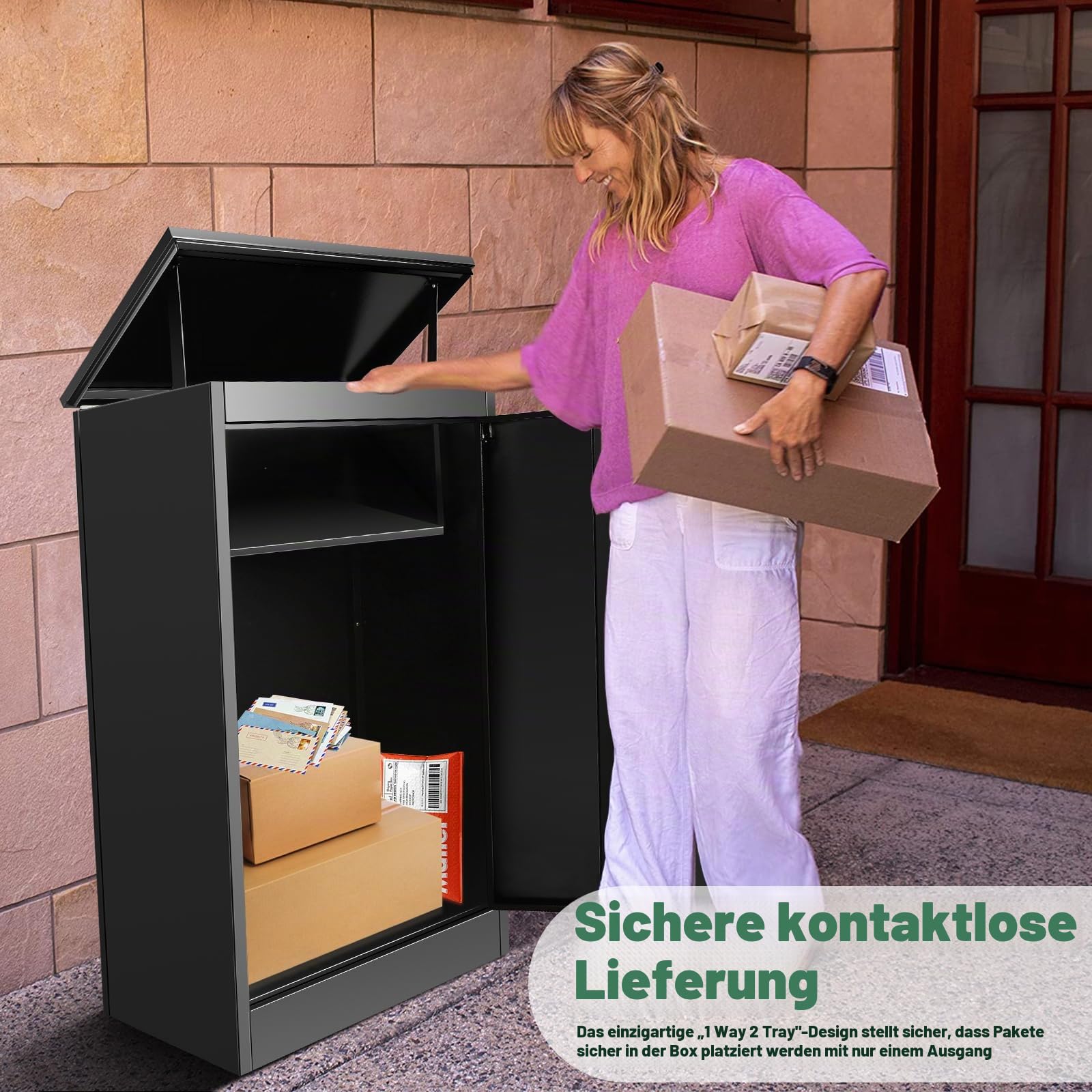 Briefkasten Paketbox für den Außenbereich, extra große Paketboxen mit sicherer Lagerung, wasserdichte Paketboxen für den Außenbereich (53 x 42 x 110cm)