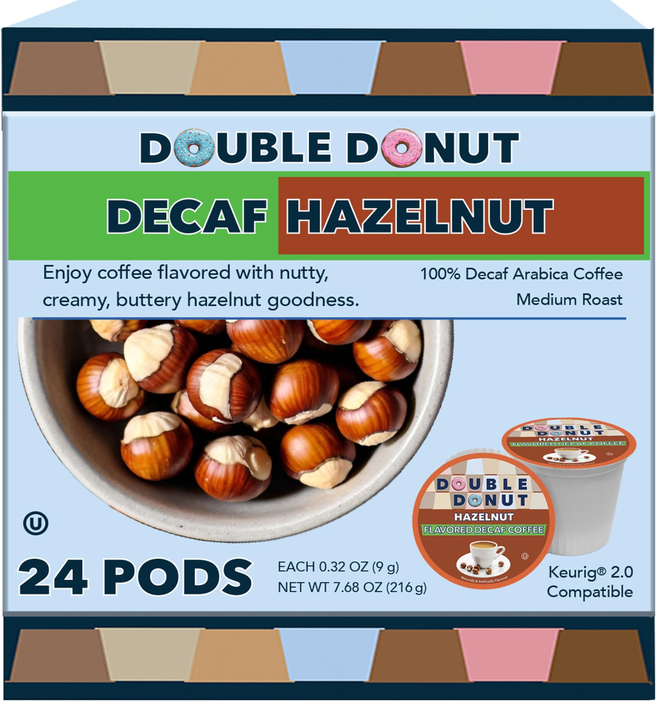 Hazelnut Decaf Coffee Pods Medium Roast Decaffeinated Coffee Pods with Nutty Hazelnut Flavor for Keurig K Cup Machines (SYNCHKG109853) (Pack of 24 )
