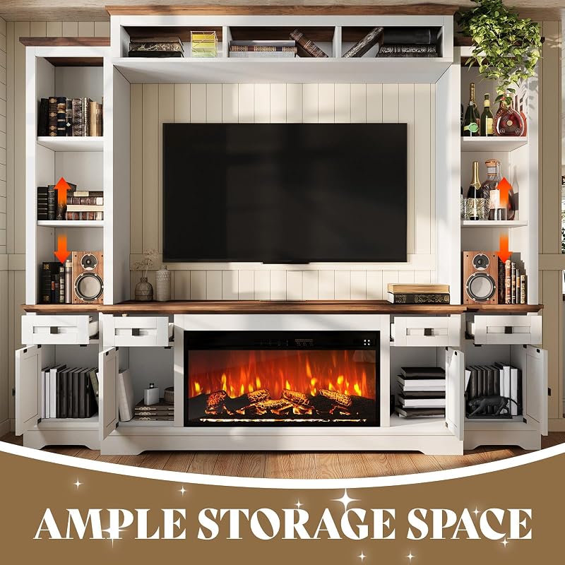 AMERLIFE 98" Farmhouse Entertainment Center TV Stand with 36" Fireplace image 6