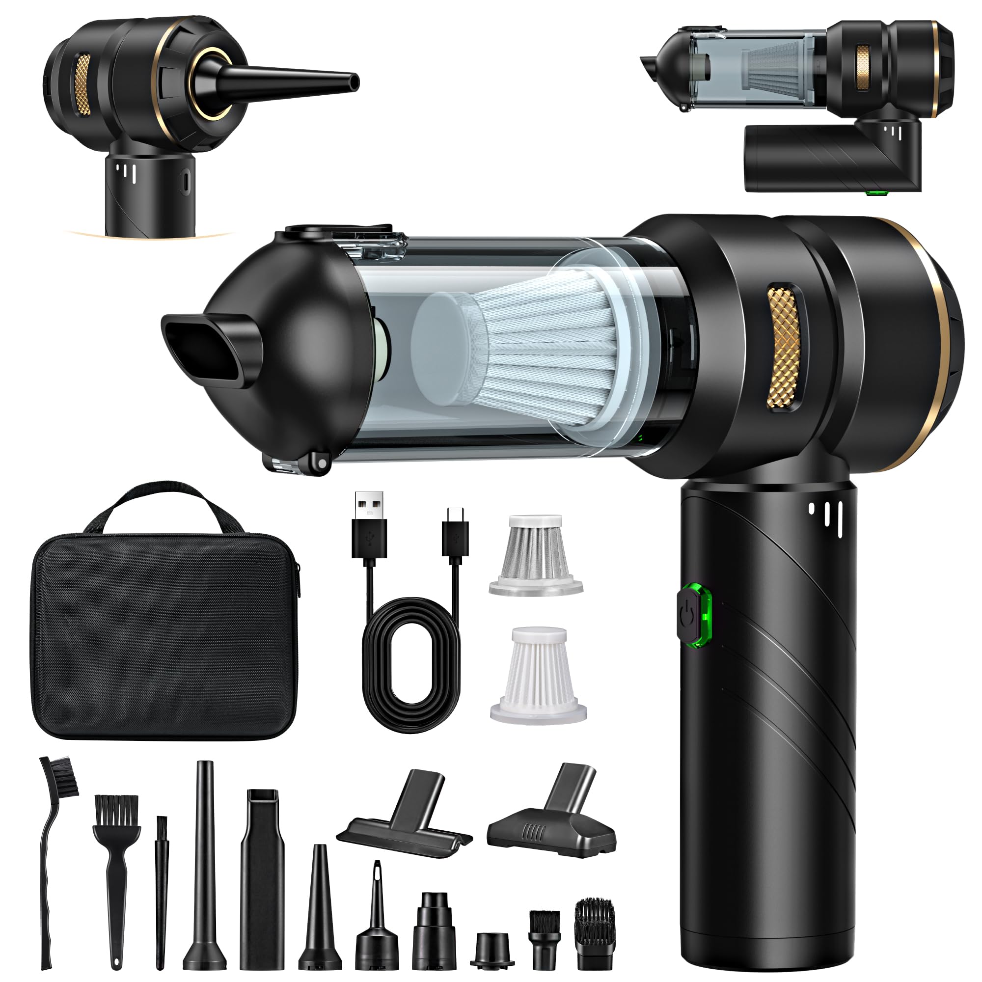Handstaubsauger Akku 4-in-1,Auto Staubsauger Stark,25000PA HandstaubsaugerKabellos,3-Gang 220000 U/min Handstaubsauger Akku Testsieger für Auto,Küche,PC,Sofa,Büro,Haus& Tierhaar Reinigung
