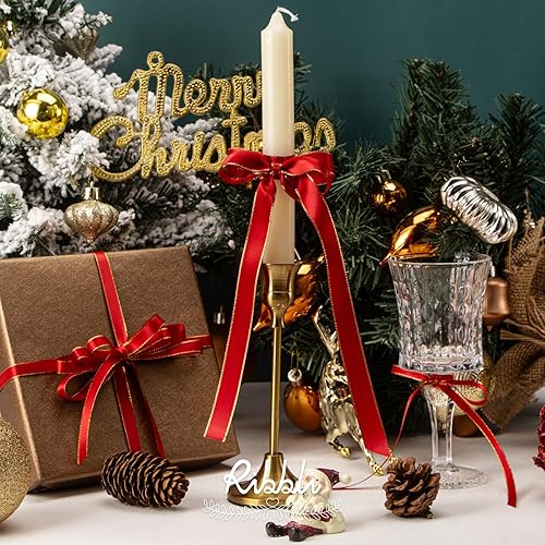 Miniatura 3 de Ribbli Cinta de satén rojo con borde dorado, satén de doble cara de 38 pulgadas x 50 yardas, uso de cinta roja para manualidades, envoltura de