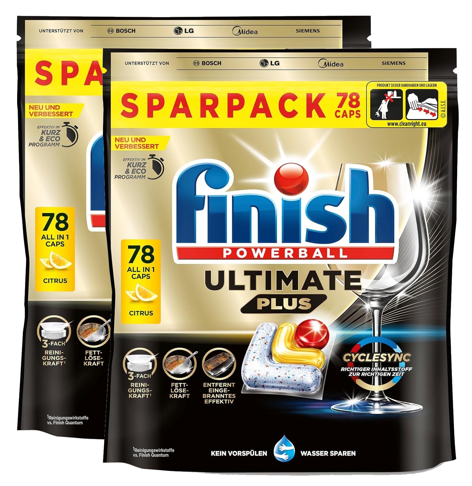 Finish Ultimate Plus Citrus Splmaschinentabs - Geschirrspltabs für intenive Reinigung, Fettlsekraft und Glanz - Sparpack mit 156 Tabs (2 x 78 Tabs)