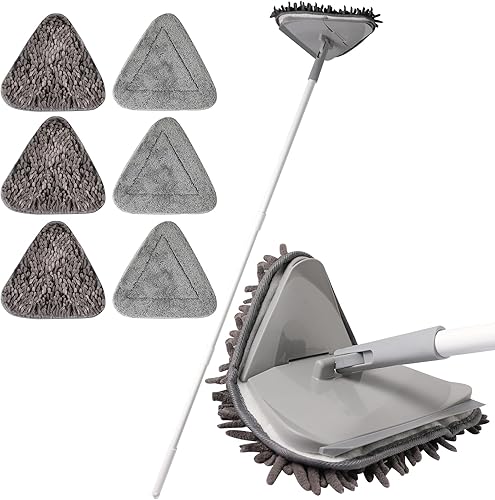 Yocada Limpiador de pared con mango largo, herramienta limpiadora de zócalos con escobilla de goma 3 en 1, herramienta de limpieza de techo con 6