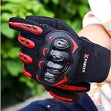 Xfinity Bike Riding Gloves Full Finger Touch Screen Sense at Thumb and Index Shockproof Riding Gloves for Men and Women Protective Off-Road Motorbike Racing (Black-Red, XL)