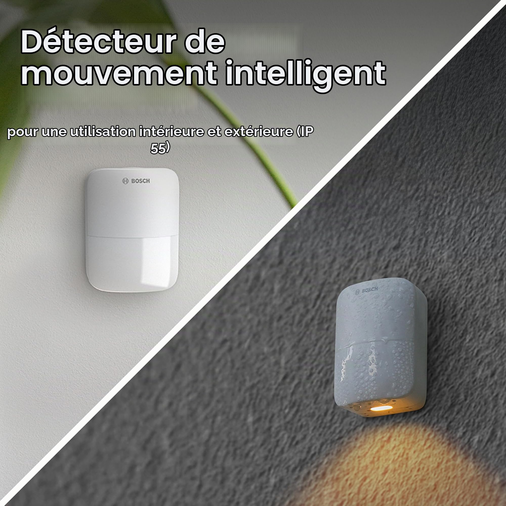 Détecteur de Mouvement II [+M] Bosch Smart Home, détecteur de Mouvement ext. & int., certifié en degré 2, lumière d’Orientation, Filtre Petits Animaux, Plage de détection 13 m Max., Compatible Matter
