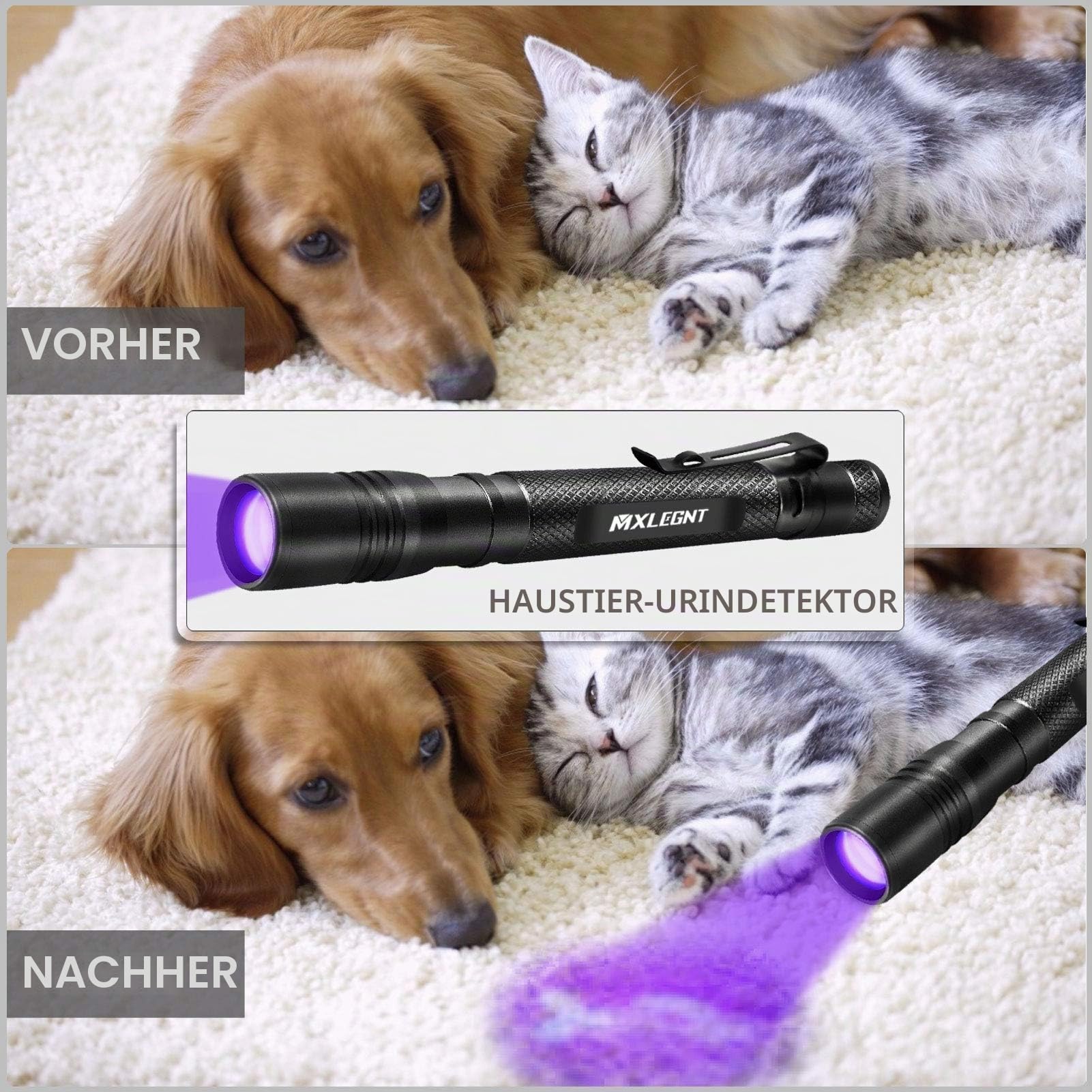 【UV Schwarzlicht-Taschenlampe 2 Pack 395nm Taschenlampe Stift Inspektionslampe für Haustierurin-Erkennung - Ideal für Hundekatzen-Urin-Haustierflecken, Bettwanzen auf Teppich/Teppichen/Boden
