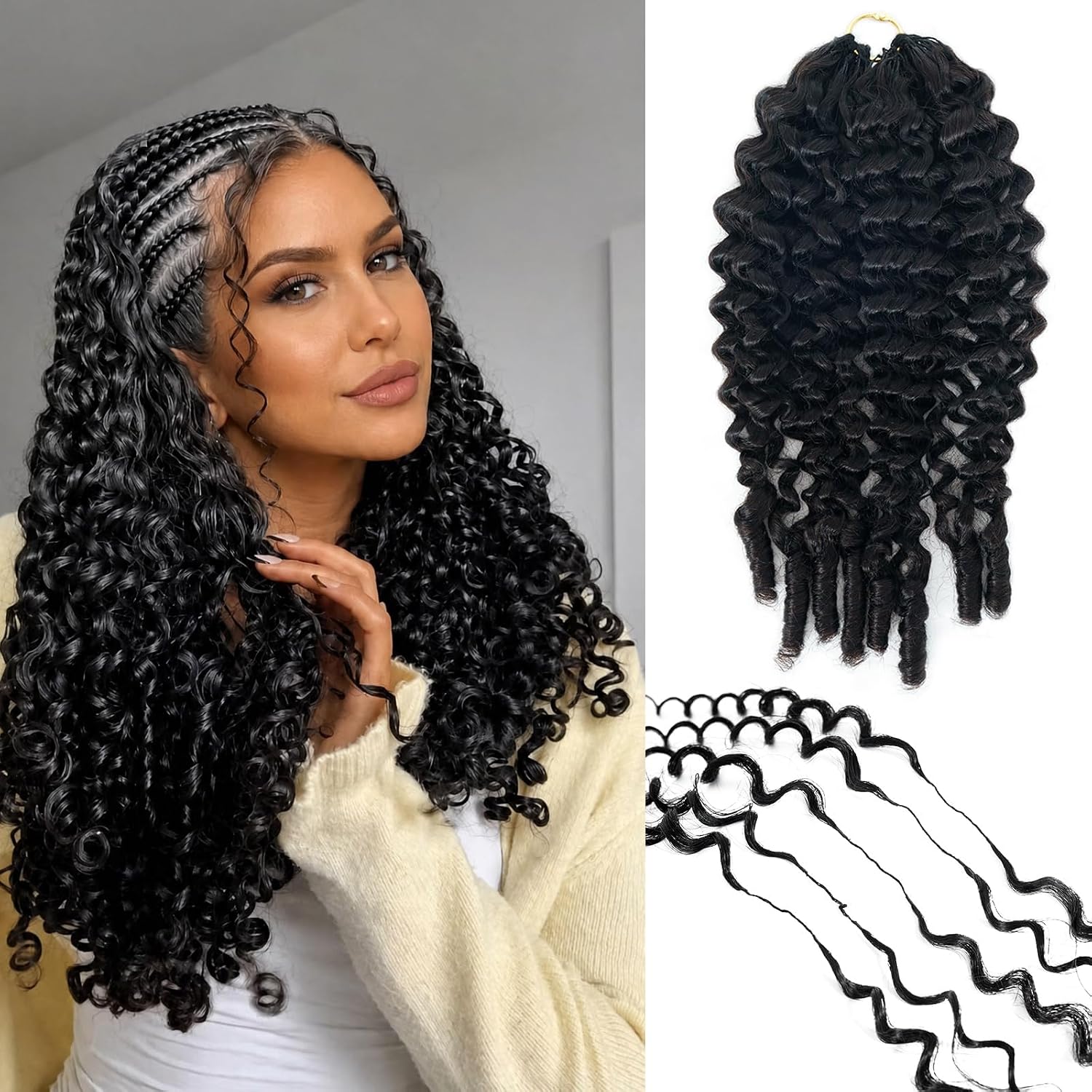 Feather Crochet Human Hair for Black Women — 100% Virgin Burmese Curly Crochet Hair Pre Looped with Invisible Knots, No Tangle No Shedding, Quick Install for Beginners