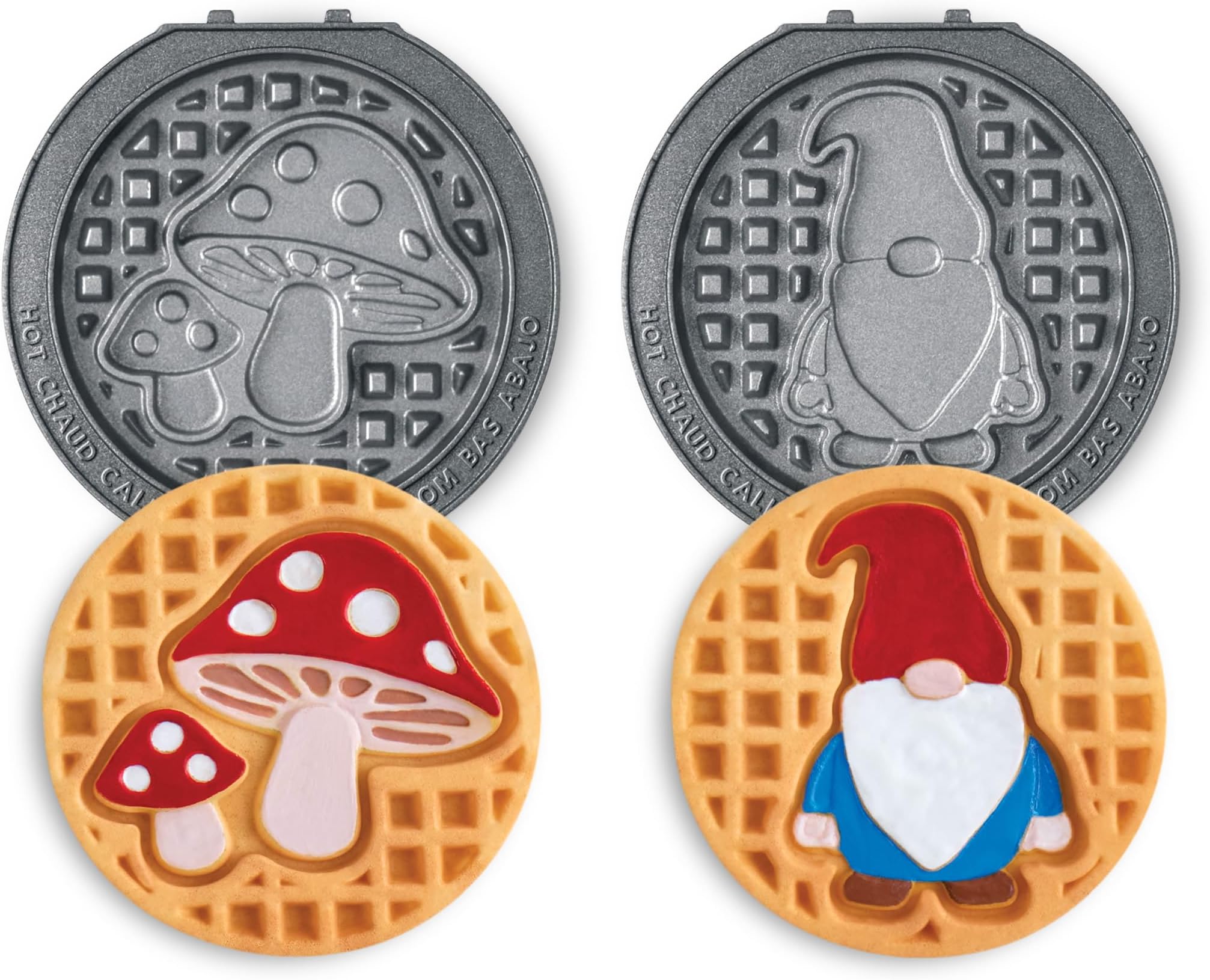 Dash MultiMaker® Mini System Removable Plate Set - Ceramic, Nonstick Replacement Plates for Fun-Shaped Waffle Breakfast - Waffle Maker Not Included - 4-Inch - Two-Pack - Mushroom & Gnome