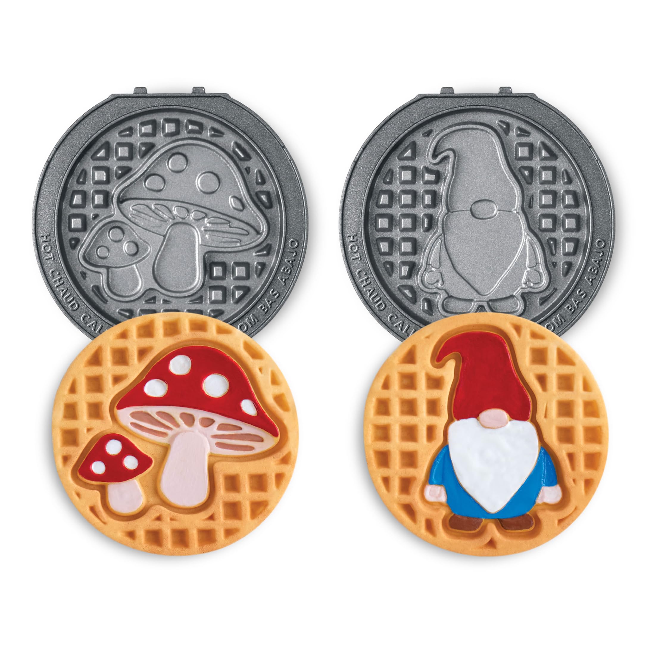 Dash MultiMaker® Mini System Removable Plate Set - Ceramic, Nonstick Replacement Plates for Fun-Shaped Waffle Breakfast - Waffle Maker Not Included - 4-Inch - Two-Pack - Mushroom &amp; Gnome