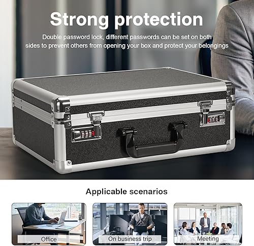 Miniatura 5 de Cajas de seguridad de 16.9 x 12.2 x 6.3 pulgadas, grandes, bolsas de almacenamiento portátiles con bloqueo con doble combinación, caja de bloqueo