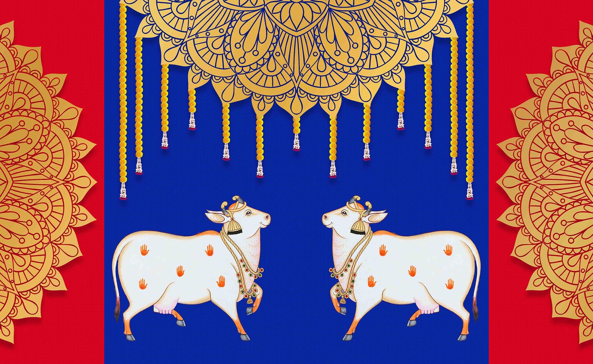 Dhara Blue Red Cow Dhenu Backdrop Cloth for Pooja - 8ft x 5ft, Traditional Indian Poojas, Weddings, and Festivals. Washable Fabric (B0D83L9XPJ) Amazon Price History, Amazon Price Tracker