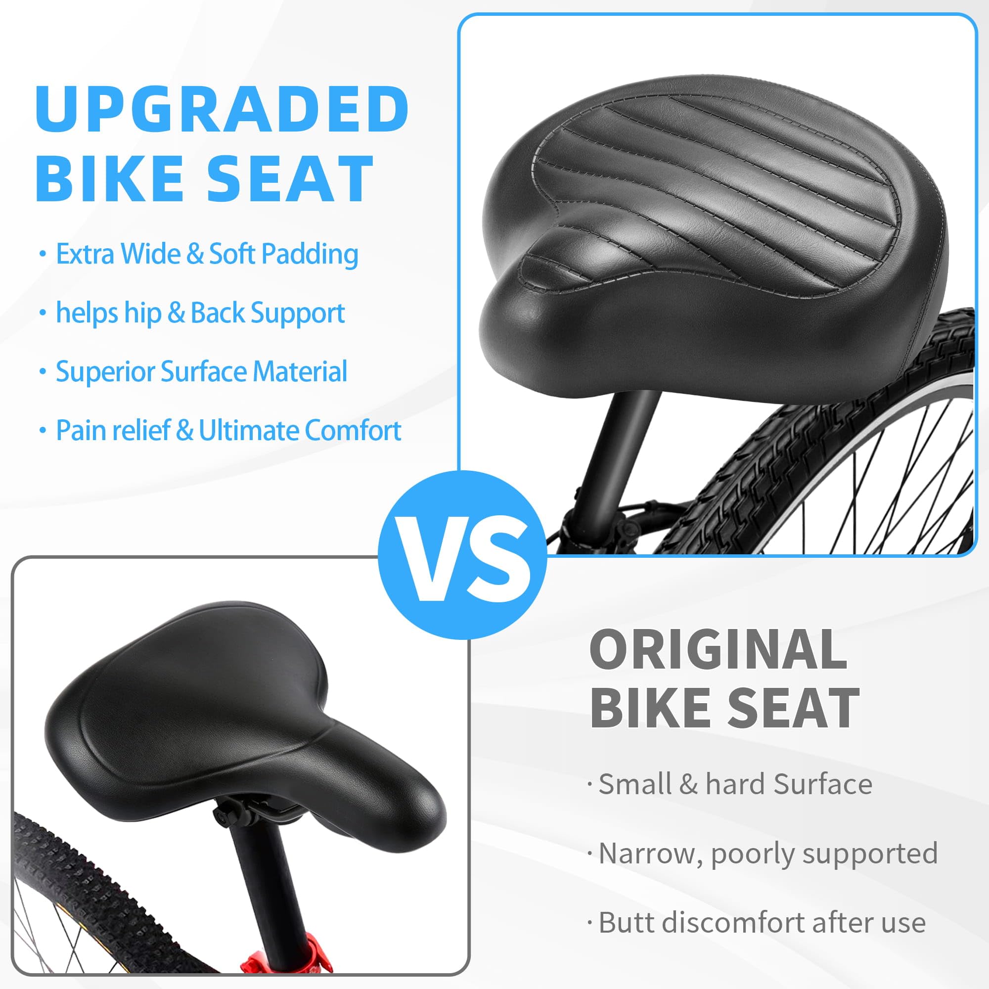 CDYWD Nuevo sillín de bicicleta ancho sin nariz para hombres y mujeres, cómodo, suave, ergonómico, cómodo asiento de bicicleta vintage, sillín de repuesto universal para bicicleta de montaña