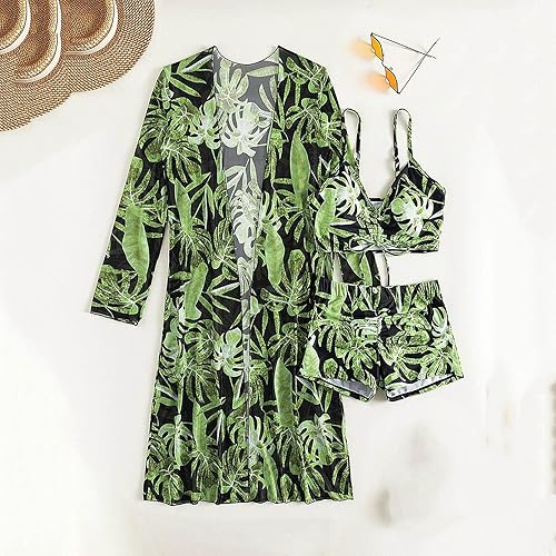 Miniatura 7 de Guoxxzi Traje de baño de playa con estampado floral y cordón para mujer, con kimono, 3 piezas, parte inferior