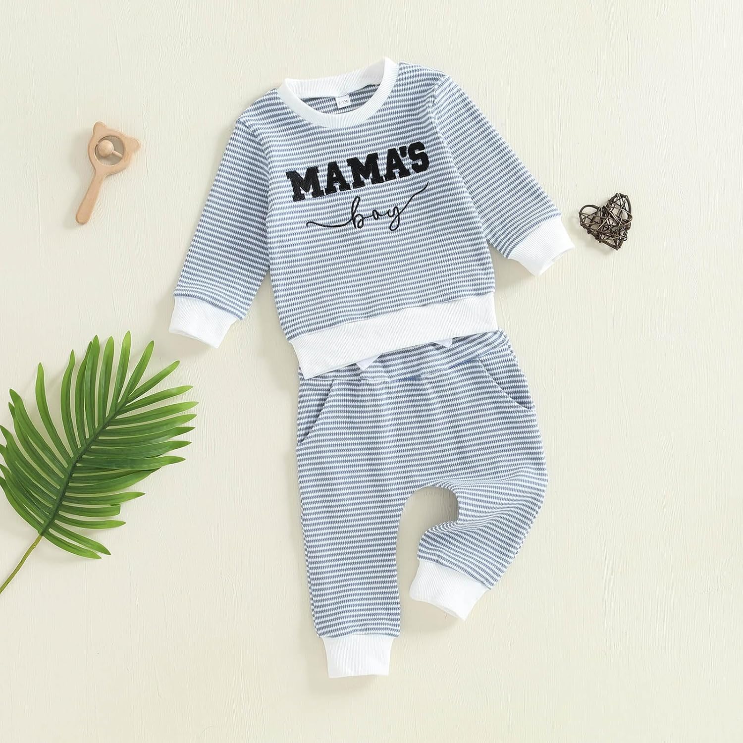 Toddler Baby Boy Clothes Mamas Boy Embroidered Striped Long Sleeve Sweatshirt Pants Set 2 Pcs Fall Winter Outfits - Image 4