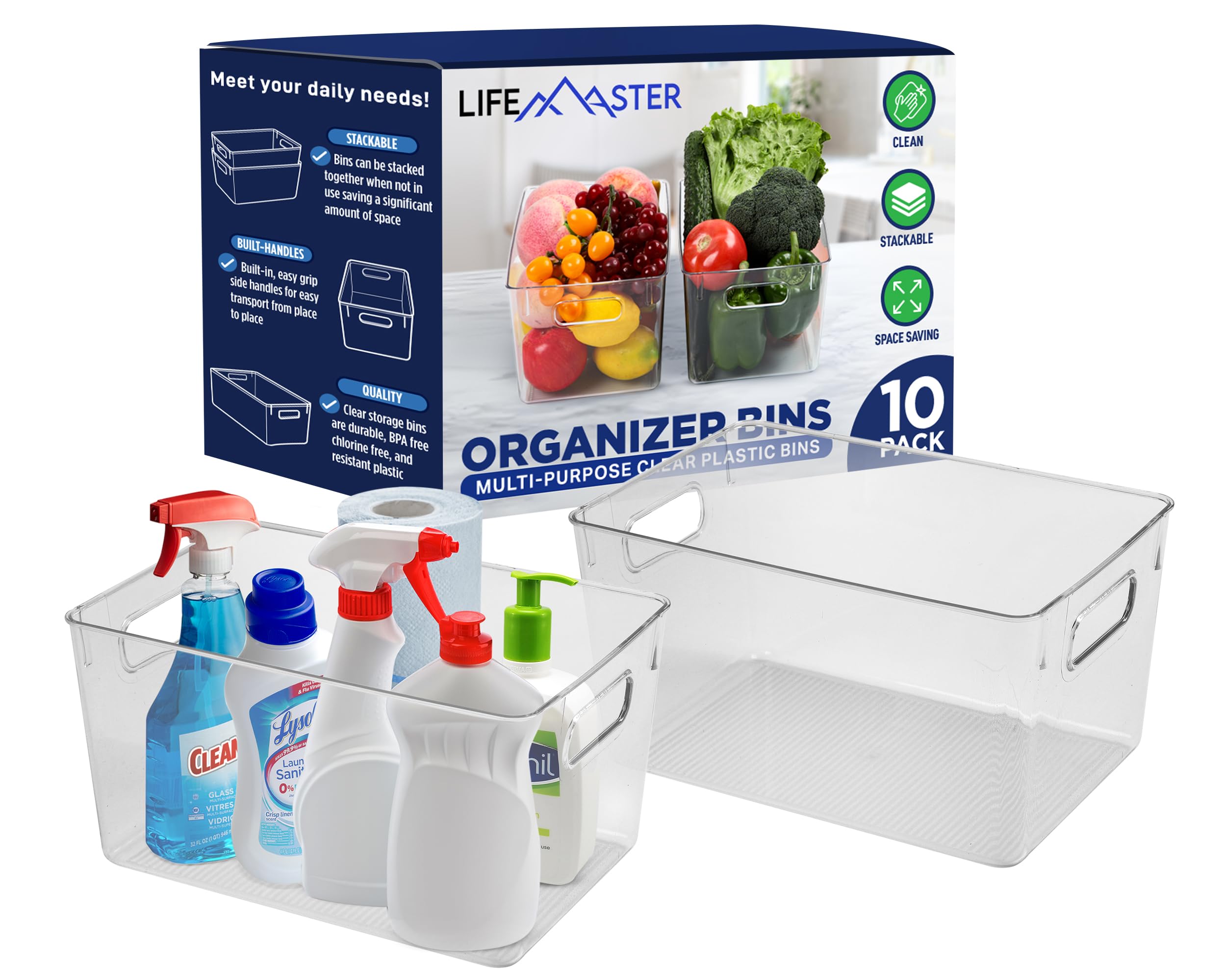Amazon.com: Lifemaster Stackable Refrigerator Bins - Set of 10 Large ...
