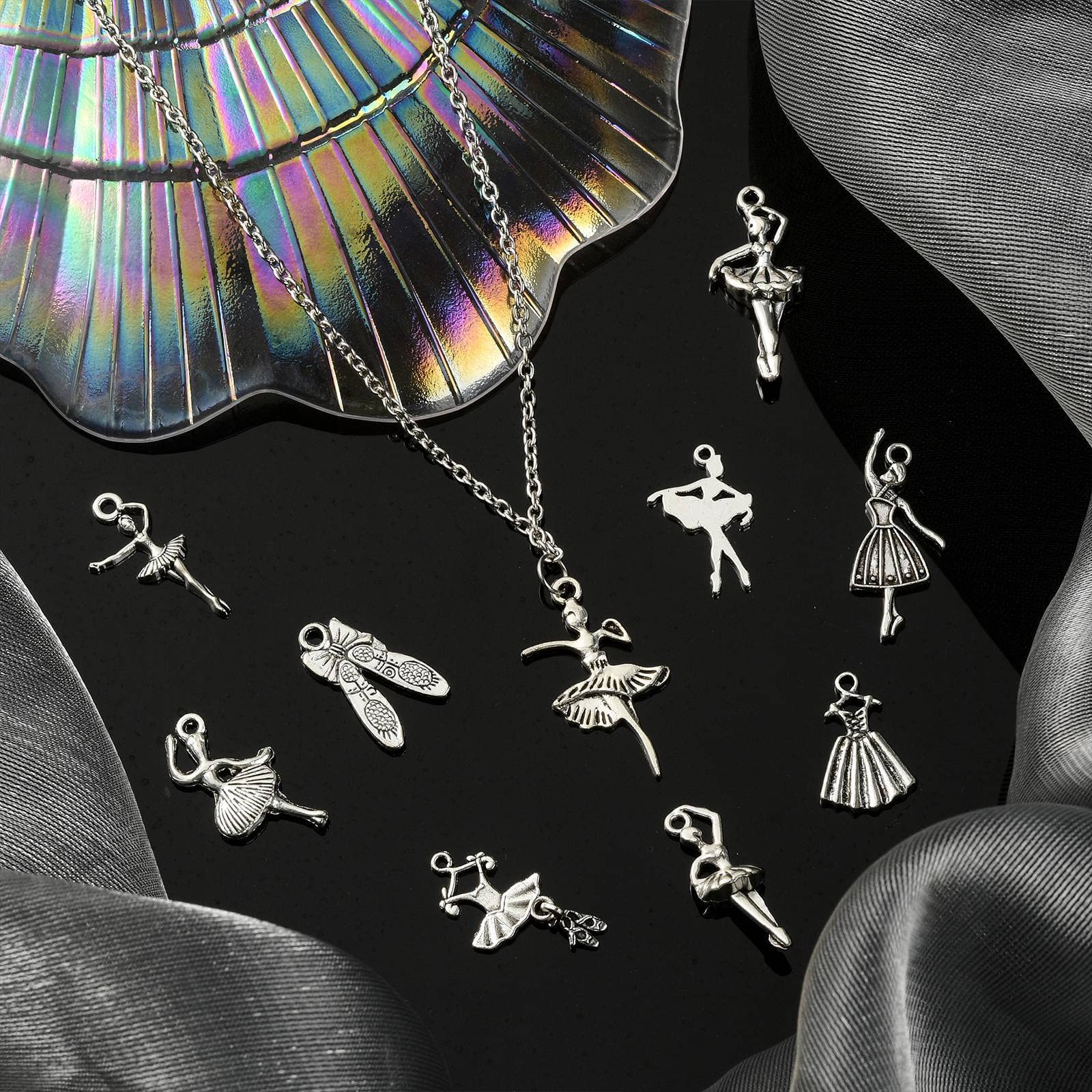 UR URLIFEHALL 100 Pcs 10 Styles Antique Silver Ballet Dancer Charms Vintage Dress Charms Pendants for DIY Jewellery Making and Crafting - Image 4