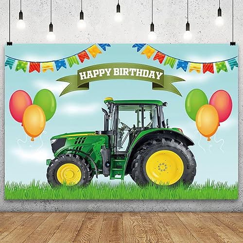 YongFoto 8x6ft Farm Happy Birthday Backdrop for Photography Cartoon Balloon Gree