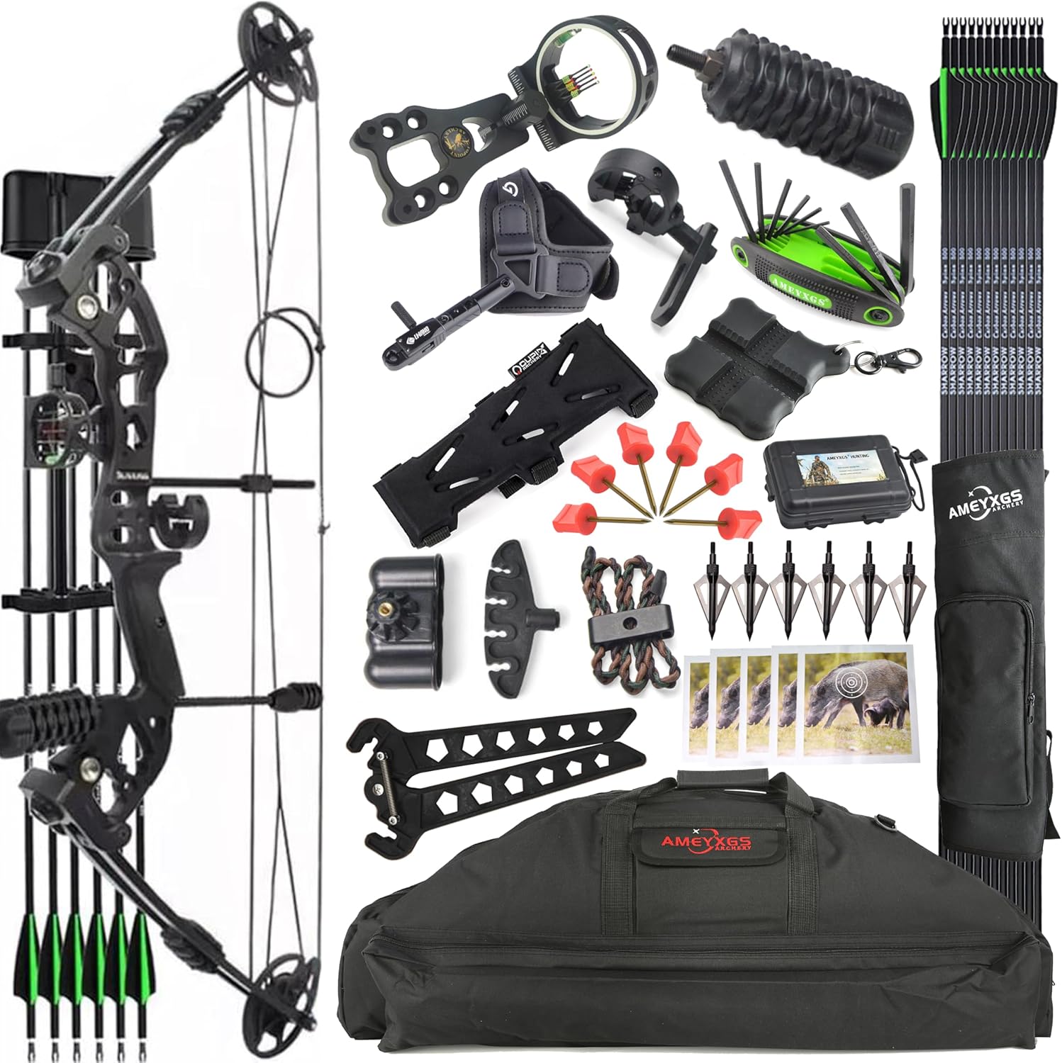 ZSHJGJR Compound Bow Set, Hunting & Targeting, Gordon Limbs Made in USA, 30-55lbs Adjustable,Draw Length 24-29.5",IBO 310FPS Speed, Right/Left Handed for Archery Outdoor Hunting Shooting