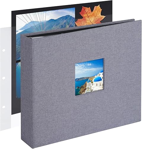 1DOT2 Álbum de fotos pequeño de 8 x 8 pulgadas, 3 anillos, diario con 30 fundas de plástico, 60 páginas y cubierta de tela para bebé, viajes, boda,