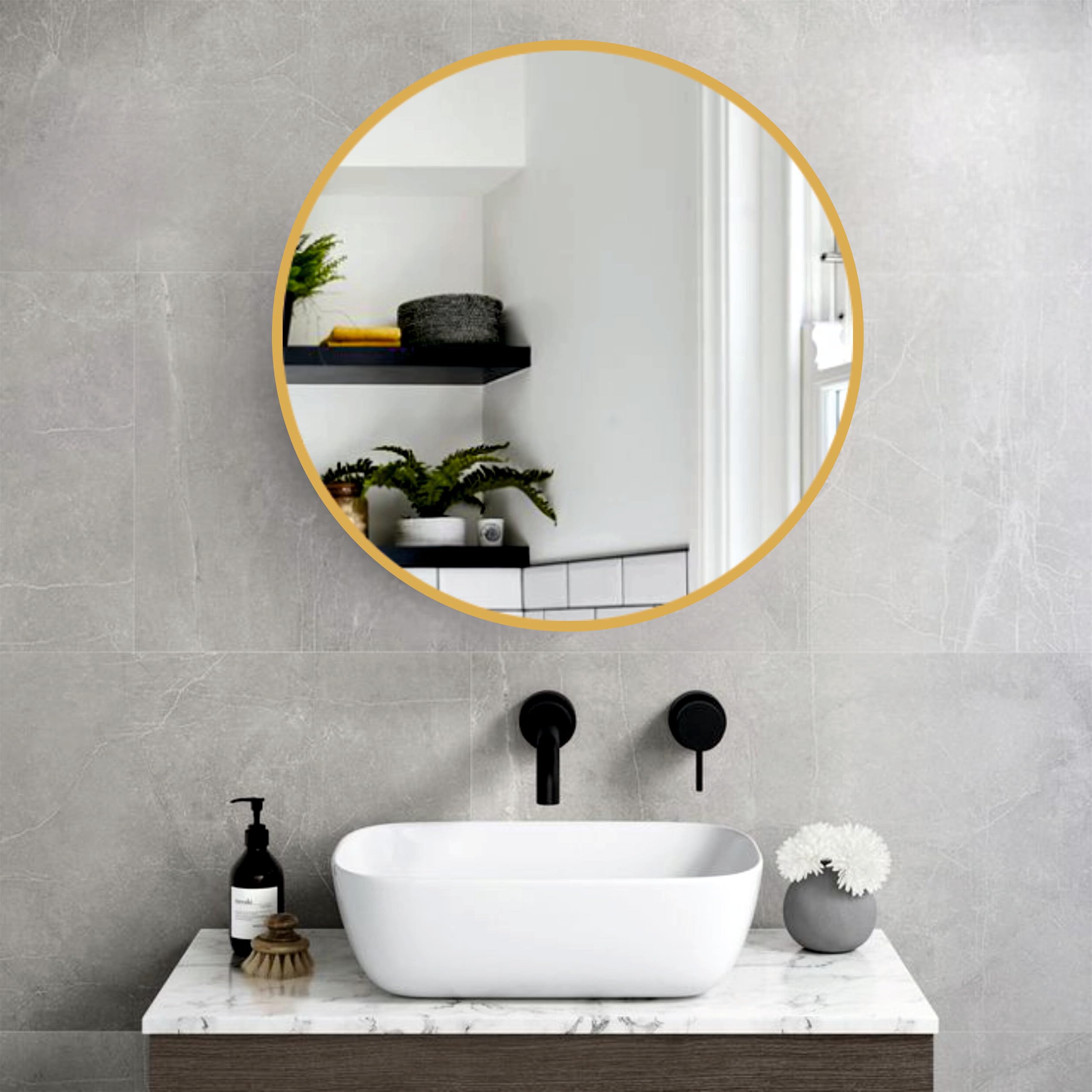 Round Wall Mirror in Gold I Metal Frame Mirror I Modern Design Gold Metal Frame Mirror in Medium Size I Bathroom Wash Basin, Bedroom, Drawing Room (Gold, 24") (B0D8M7YN9L) Amazon Price History, Amazon Price Tracker
