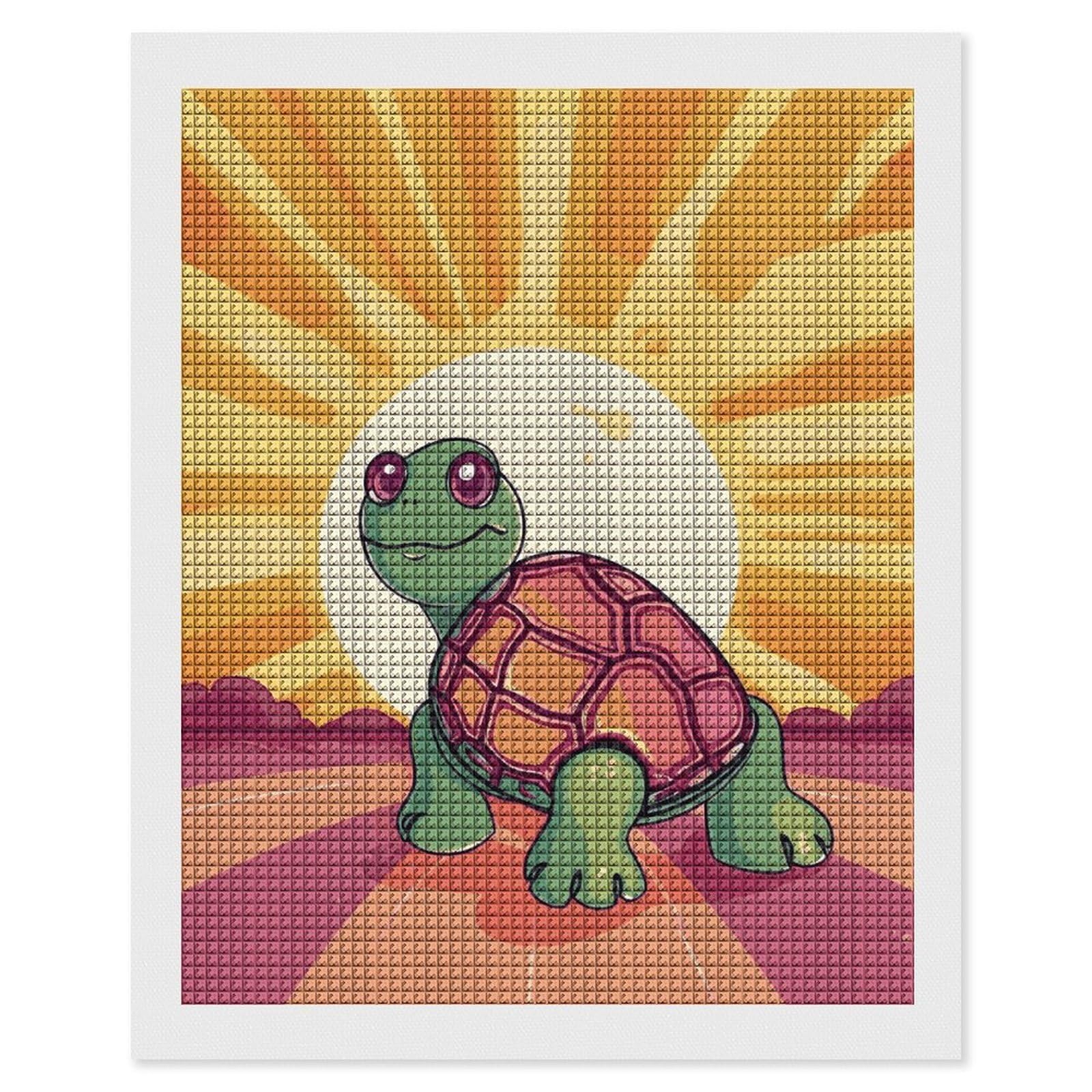 Turtle in The Sun Diamond Art Kits for Adults, DIY 5D Diamonds Painting Kits for Beginner, Round Full Drill Diamond Dots Painting, 16"x20" Diamonds Pictures Gem Art and Crafts Wall Decor