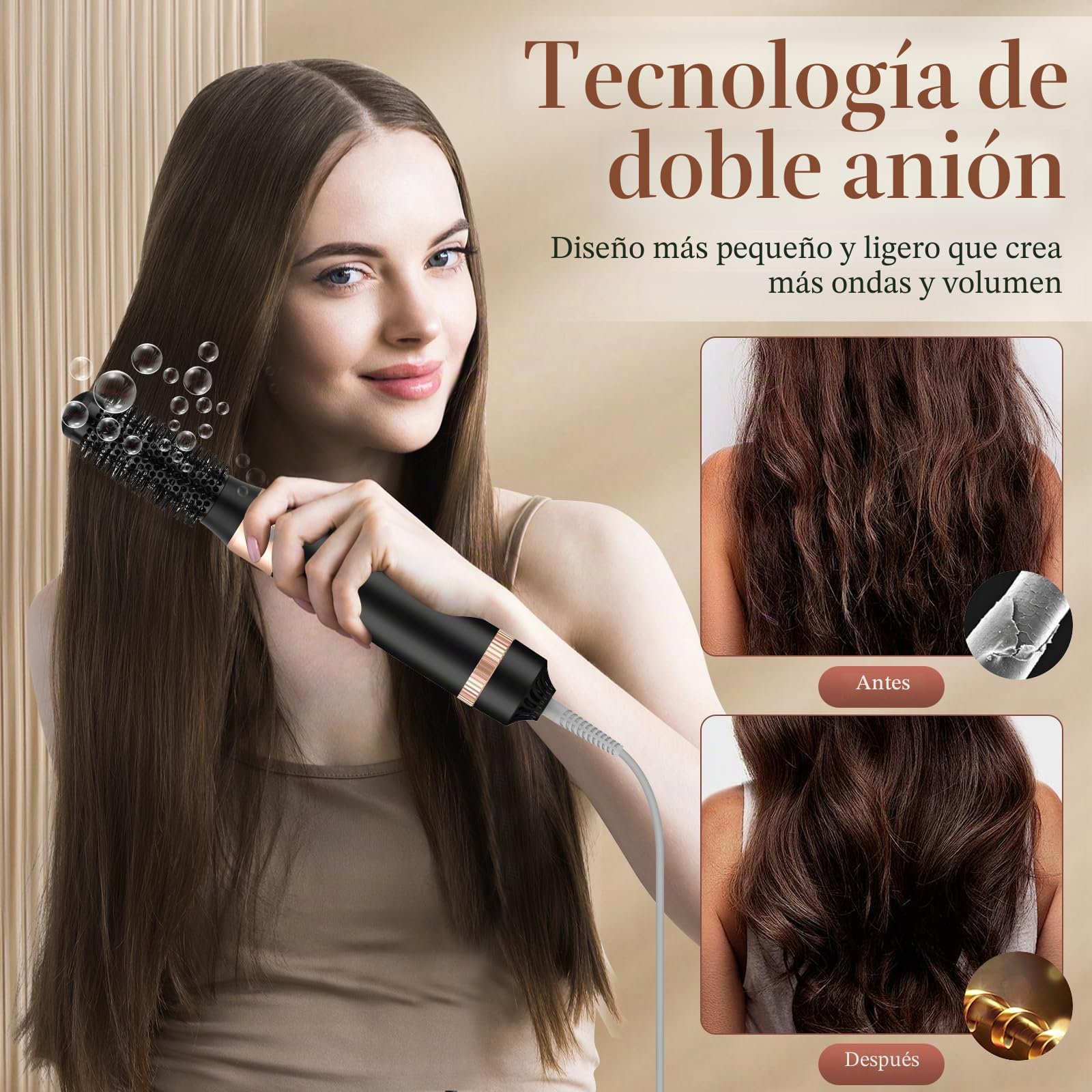 Cepillo Secador de Pelo 5 en 1,Multifunción Air Styler Set 1000W, Cepillo de Aire Caliente Multifunción, Moldeador Pelo With Riza 3 Temperaturas 5 Accesorios para Alisar, Volumen y Secar el Cabello