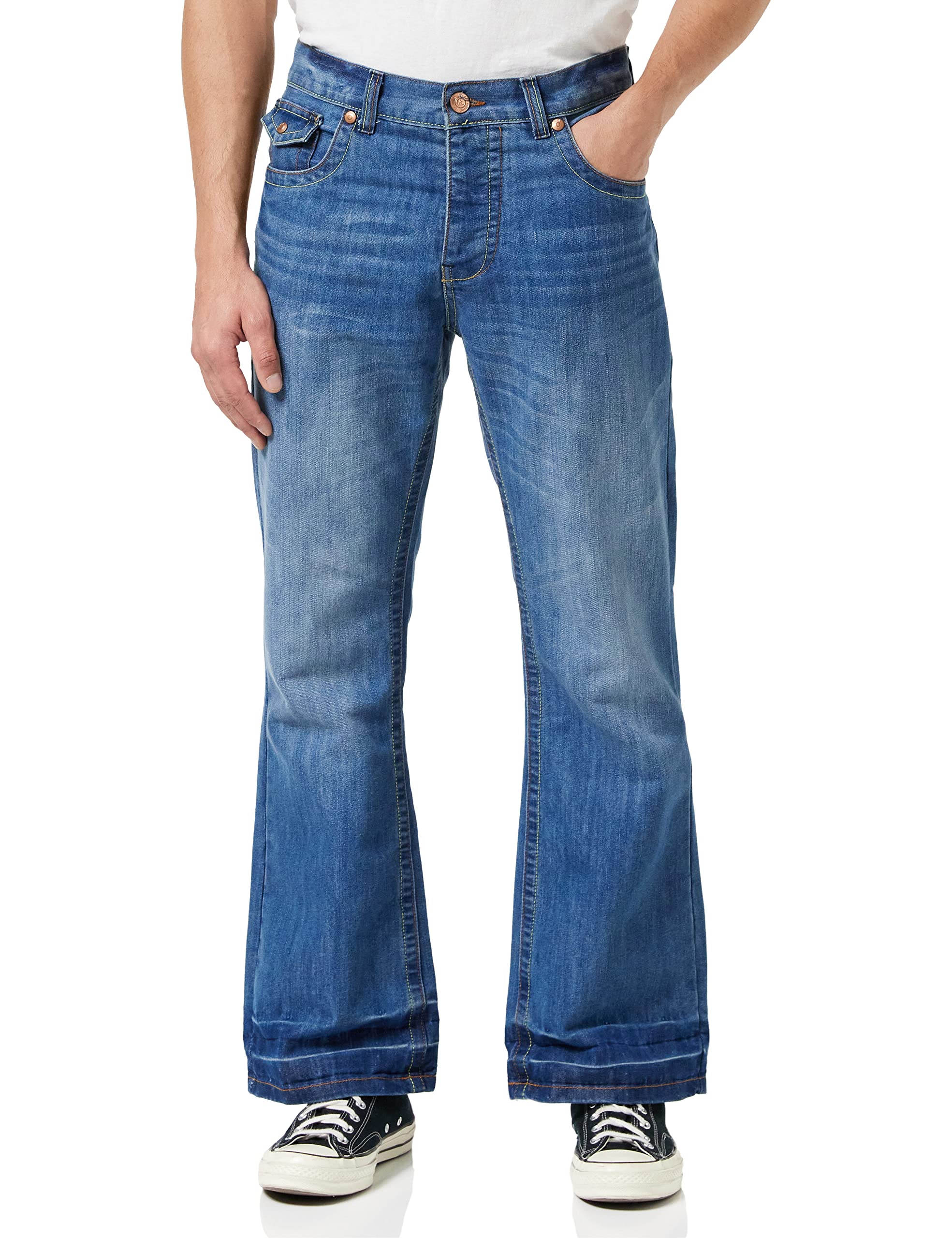 Raw Indigo Ltd Men's A42 Bootcut Jeans, Blue Light Wash, 28W 30L UK
