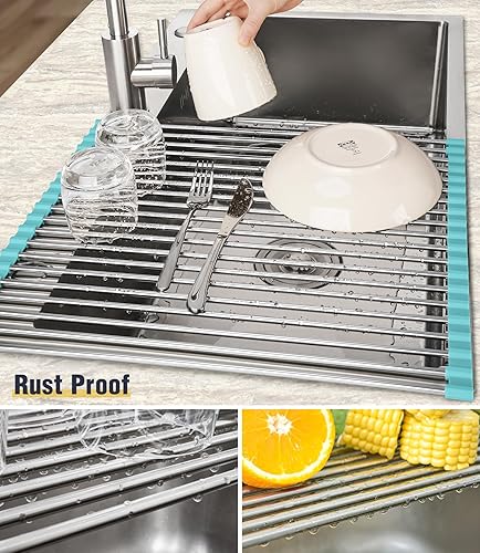 Miniatura 2 de Tomorotec Escurridor de platos enrollable de 17.7 x 15.5 pulgadas, para colocar sobre el fregadero, para fregadero de cocina, accesorios multiusos,