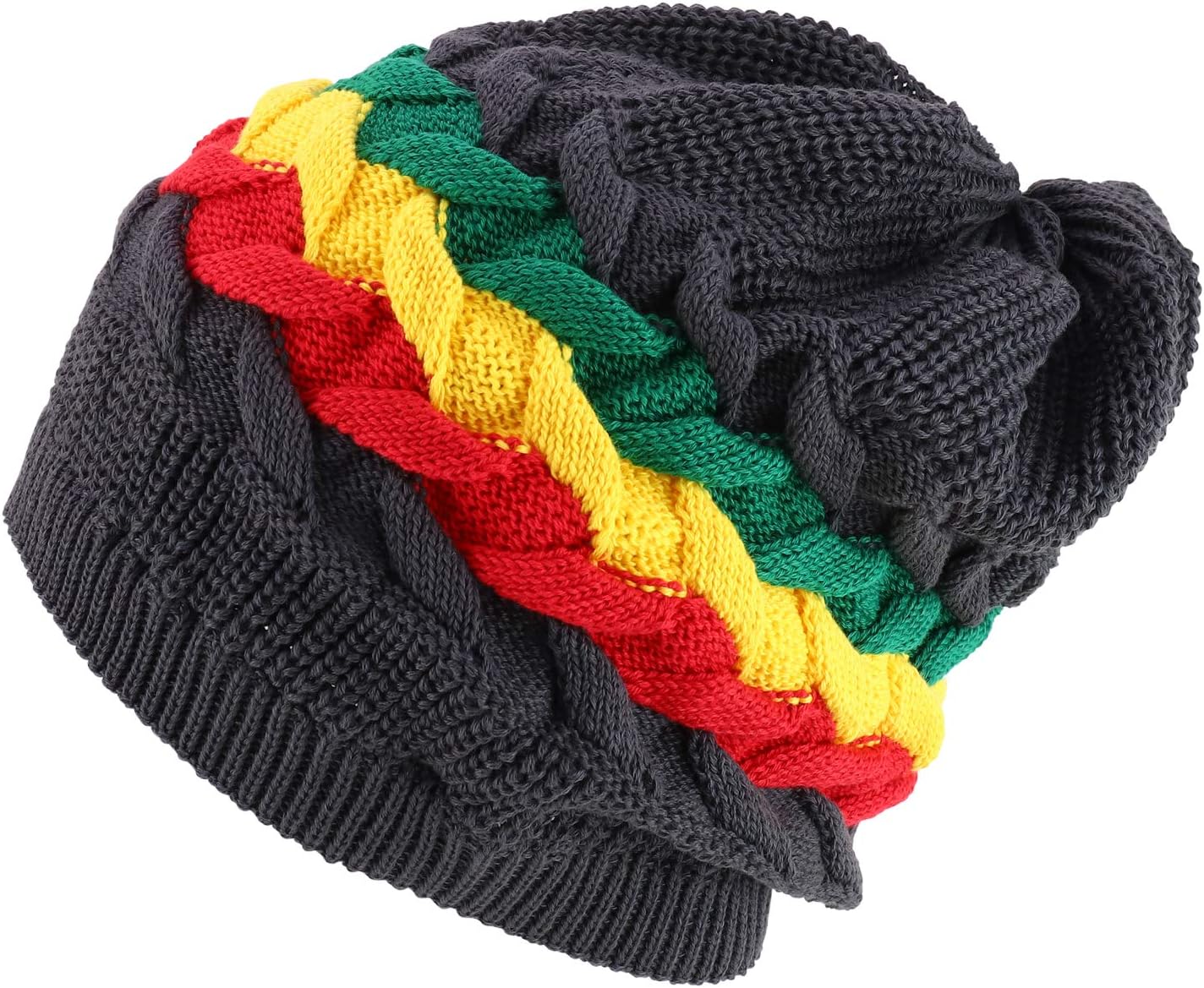 Armycrew RGY Cable Knit Dreadlock Deep Skull 100% Cotton Rasta Beanie