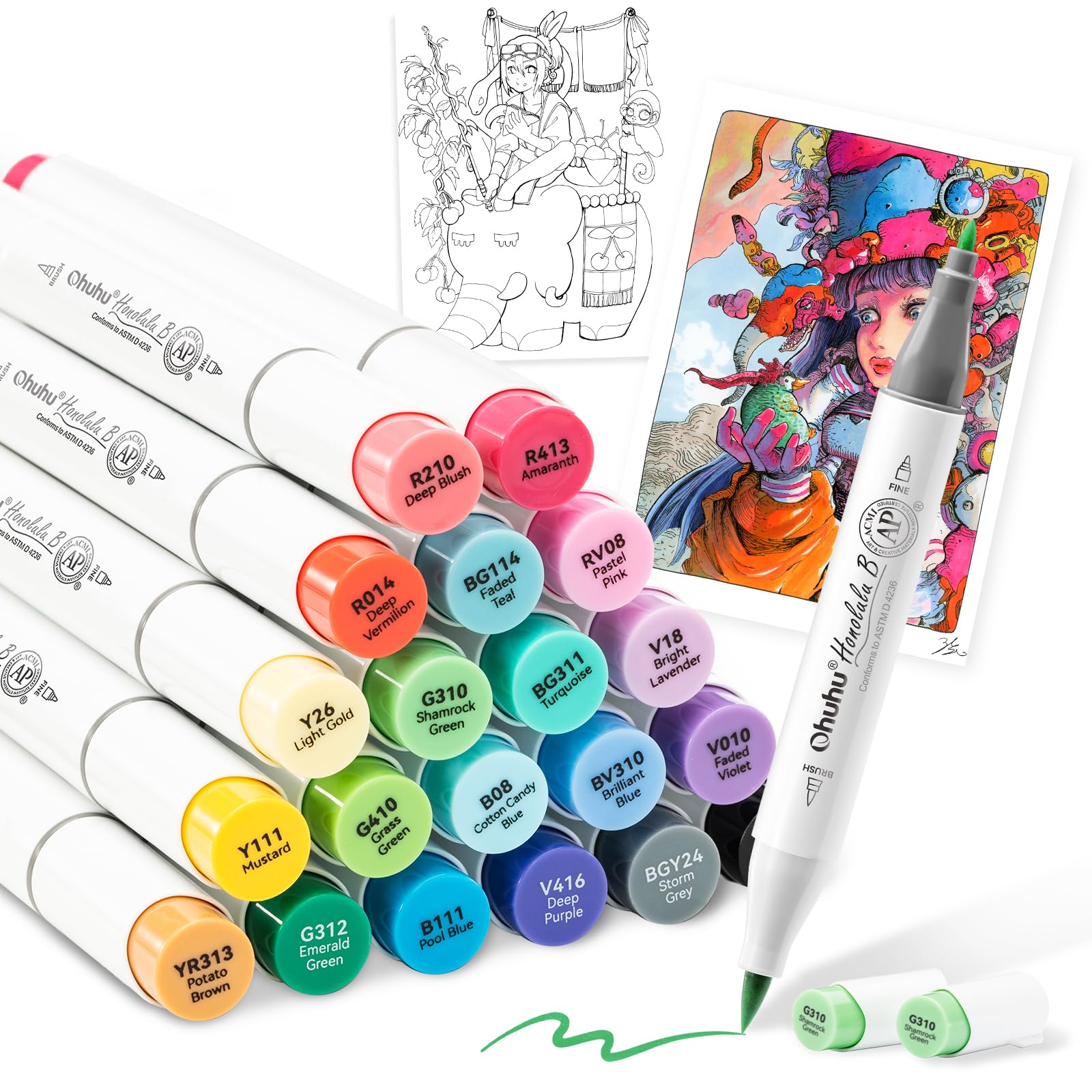 Amazon | Ohuhu マーカーペン 筆タイプ 24色25本 プロ愛用 イラスト