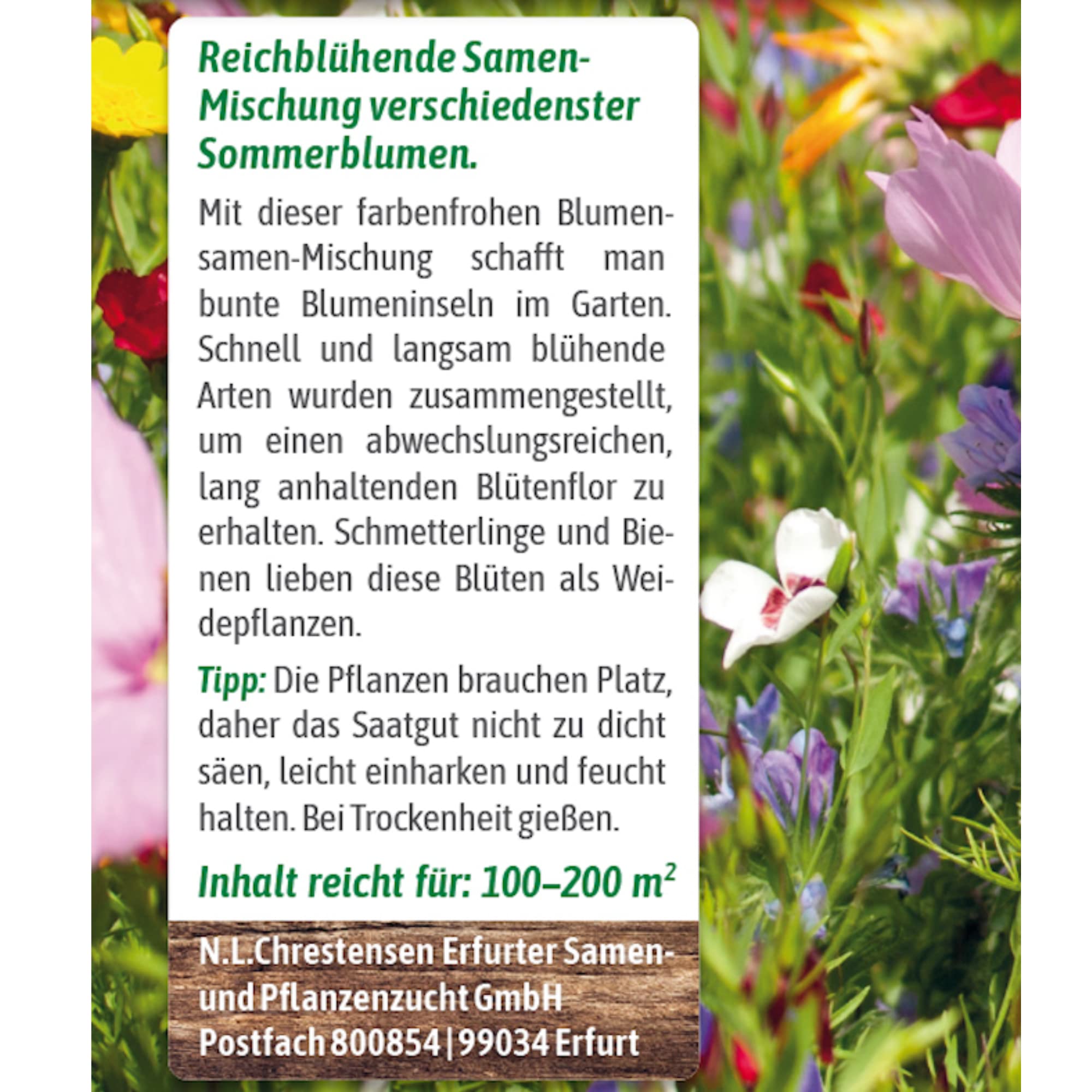 N.L. Chrestensen Blumensamen Mischung, Saatgut bienenfreundlich, Sommerblumen, Bienenweide, Bienen Blumen Samen, Blumenwiese für Bienen, reicht für 100 bis 200 m2 (1L Eimer)