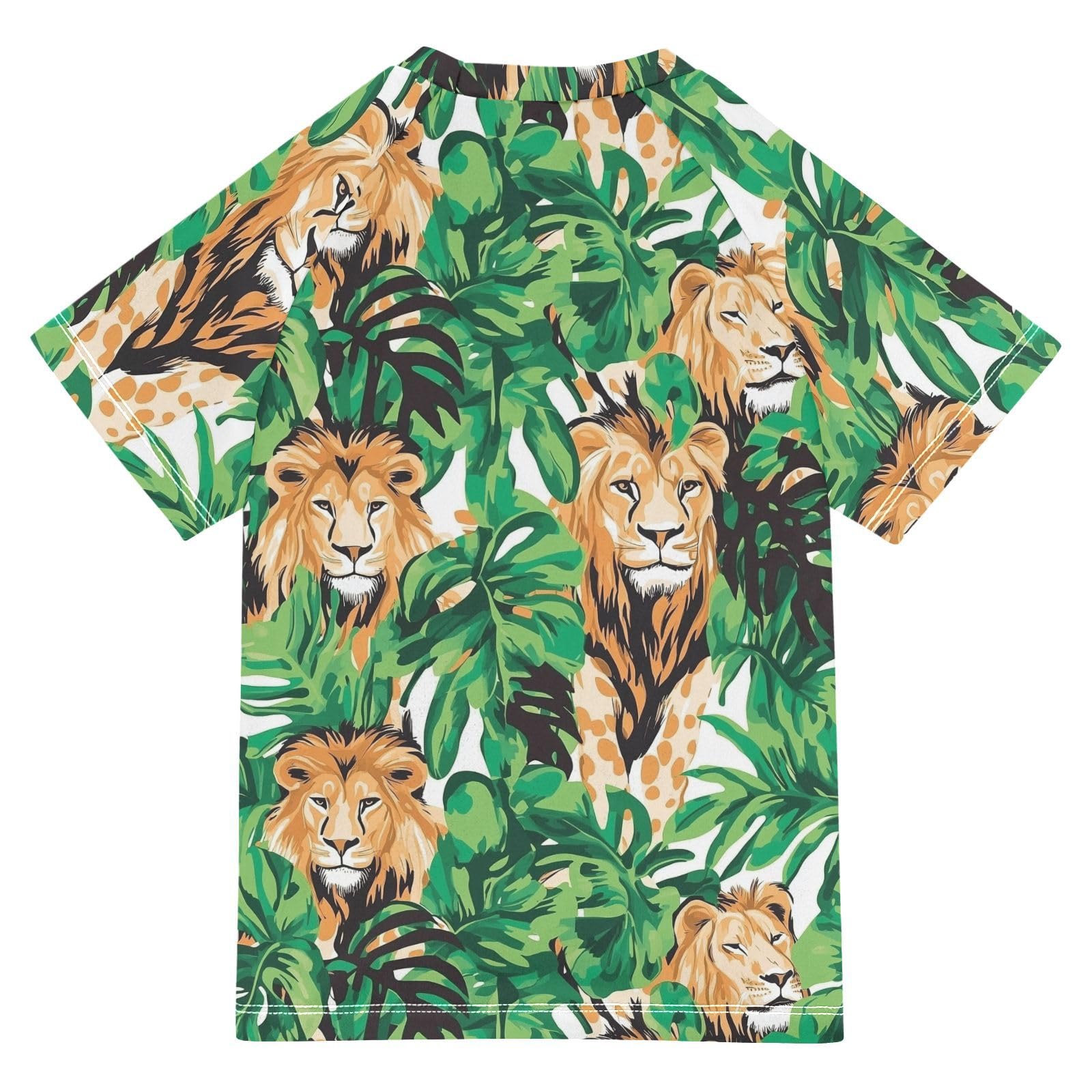 ALAZA Kids Rash Guard Toddler Swim Shirt Boy Girls Lions Green Jungle UPF 50+ Short Sleeve 4T