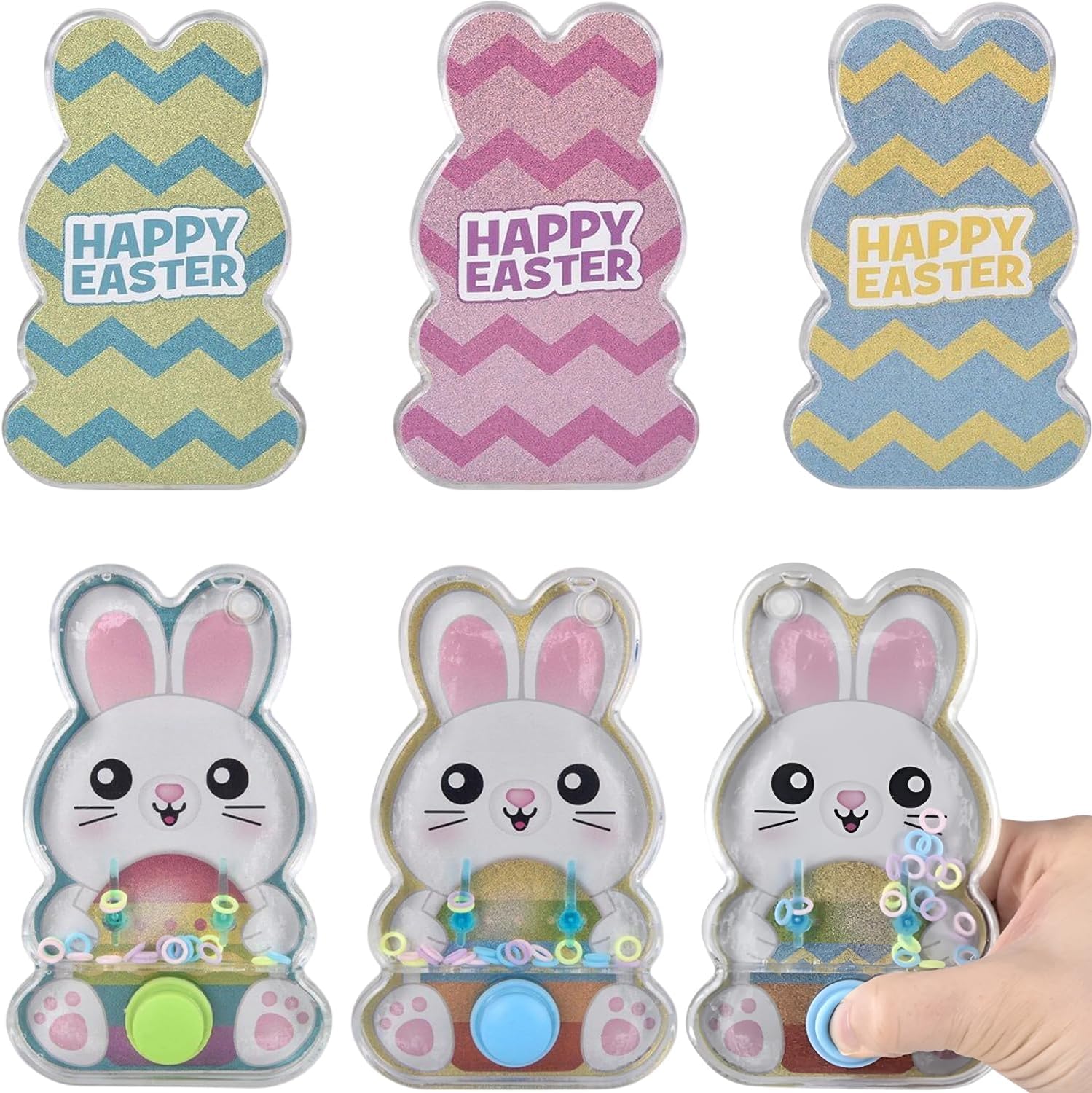 5.5 Inch Easter Bunny Water Ring Game, Handheld Puzzle Toy, Assorted Colors - 12 Count