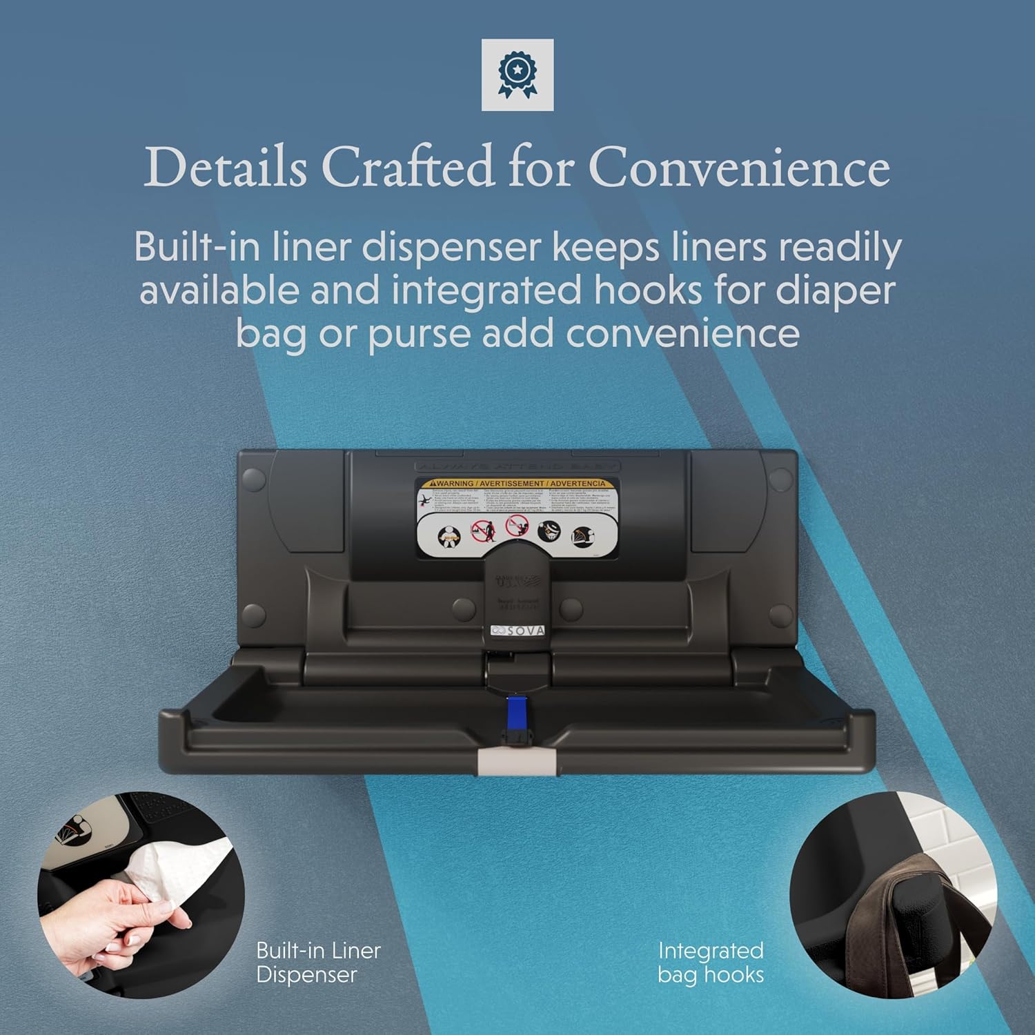 Sova Origin Horizontal Surface Mount Changing Station (EZ Mount Backer Plate Not Included) - Black