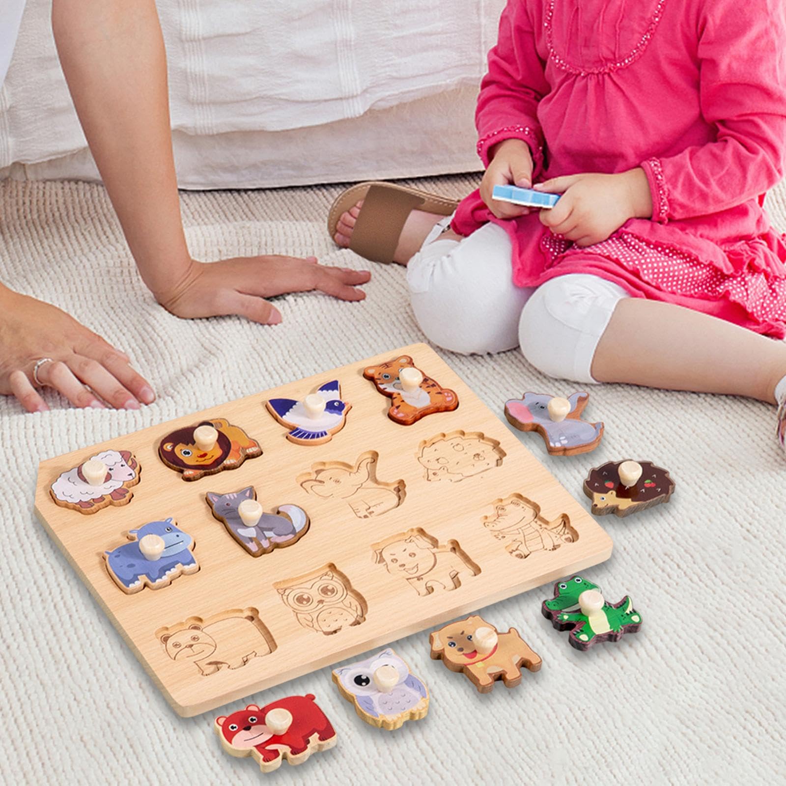 Formenpuzzle Kinderpuzzle Sortierbrett Holzspielzeug Feinmotorik Knopfgriff für Vorschule Geschenk Kinderzimmer, Tier